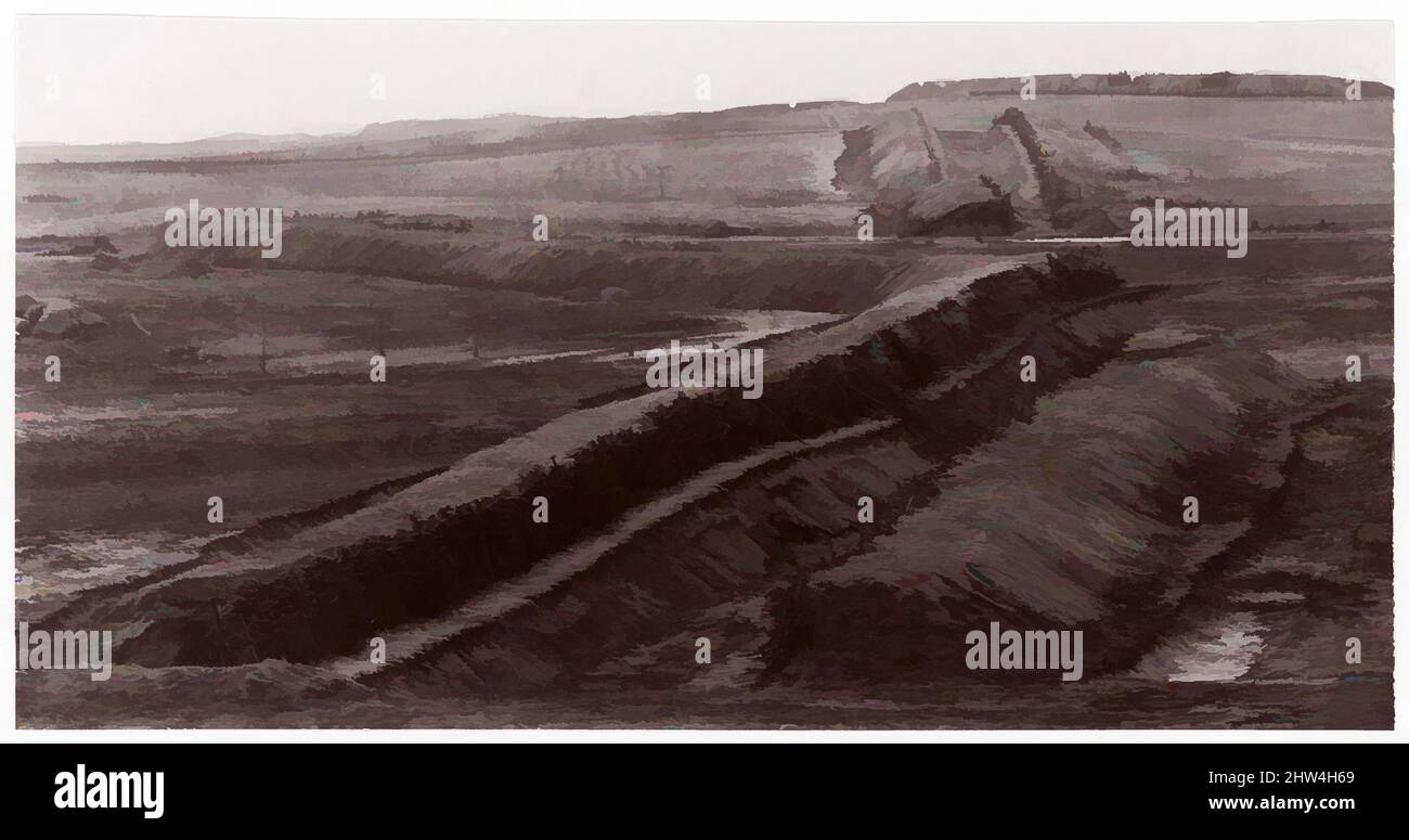 Kunst inspiriert von Confederate Earthworks, Centerville, Virginia, 1862, Albumen-Silberdruck aus Glasnegativ, Fotografien, George N. Barnard (Amerikaner, 1819–1902), James F. Gibson (Amerikaner, geboren 1828, Klassische Werke, modernisiert von Artotop mit einem Schuss Moderne. Formen, Farbe und Wert, auffällige visuelle Wirkung auf Kunst. Emotionen durch Freiheit von Kunstwerken auf zeitgemäße Weise. Eine zeitlose Botschaft, die eine wild kreative neue Richtung verfolgt. Künstler, die sich dem digitalen Medium zuwenden und die Artotop NFT erschaffen Stockfoto