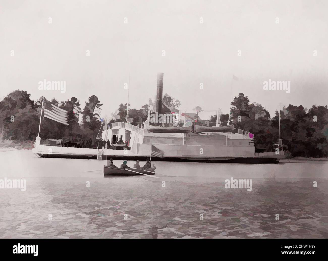 Art inspired by Commodore Perry, Pamunkey River, 1861–65, Albumen Silver Print from Glass Negative, Photographs, Timothy H. O'Sullivan (American, Born Ireland, 1840–1882, Classic Works Modernized by Artotop with a Splash of Modernity. Formen, Farbe und Wert, auffällige visuelle Wirkung auf Kunst. Emotionen durch Freiheit von Kunstwerken auf zeitgemäße Weise. Eine zeitlose Botschaft, die eine wild kreative neue Richtung verfolgt. Künstler, die sich dem digitalen Medium zuwenden und die Artotop NFT erschaffen Stockfoto