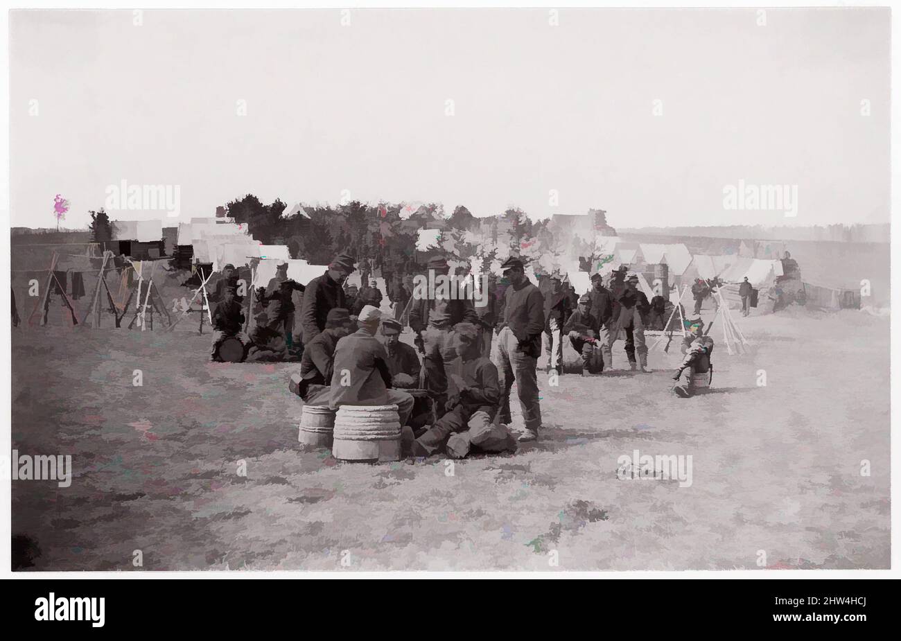 Kunst inspiriert von Spielkarten, Winterquartiere. Brady Album, S. 129, 1861–65, Albumen Silberdruck aus Glasnegativ, Fotografien, Klassische Werke, die von Artotop mit einem Schuss Moderne modernisiert wurden. Formen, Farbe und Wert, auffällige visuelle Wirkung auf Kunst. Emotionen durch Freiheit von Kunstwerken auf zeitgemäße Weise. Eine zeitlose Botschaft, die eine wild kreative neue Richtung verfolgt. Künstler, die sich dem digitalen Medium zuwenden und die Artotop NFT erschaffen Stockfoto