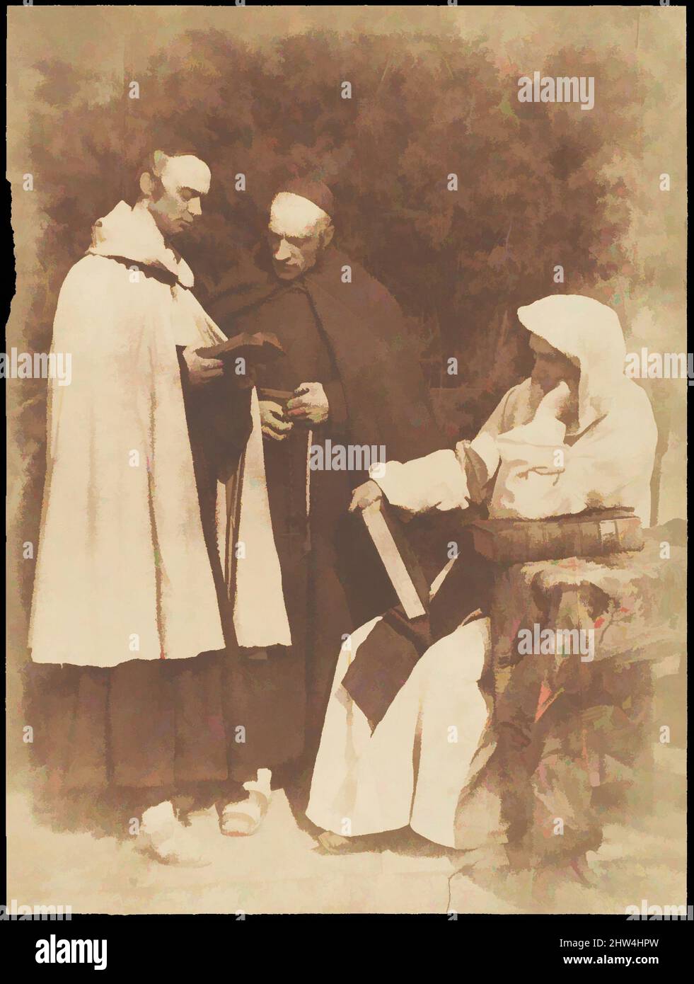 Kunst inspiriert von William Borthwick Johnstone, William Leighton Leitch und David Scott als "The Monks of Kennaquhair" aus Sir Walter Scotts "The Abbott", 1843–47, gesalzener Papierdruck aus Papiernegativ, Fotografien, David Octavius Hill (British, Perth, Schottland 1802–1870 Edinburgh, Klassische Werke, die von Artotop mit einem Schuss Moderne modernisiert wurden. Formen, Farbe und Wert, auffällige visuelle Wirkung auf Kunst. Emotionen durch Freiheit von Kunstwerken auf zeitgemäße Weise. Eine zeitlose Botschaft, die eine wild kreative neue Richtung verfolgt. Künstler, die sich dem digitalen Medium zuwenden und die Artotop NFT erschaffen Stockfoto