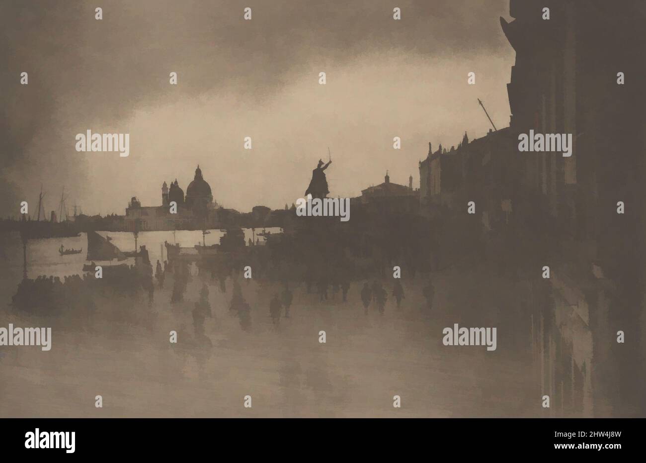 Kunst inspiriert von der Riva Schiavoni, Venedig, 1894, Photogravure, 14,3 x 19,9 cm. (5 5/8 x 7 13/16 Zoll), James Craig Annan (British, Hamilton, South Lanarkshire, Schottland 1864–1946), der Sohn des frühen Dokumentarfotografen Thomas Annan (der Fotografien von The Old Closes veröffentlichte, von Artotop modernisierte Classic Works mit einem Schuss Moderne. Formen, Farbe und Wert, auffällige visuelle Wirkung auf Kunst. Emotionen durch Freiheit von Kunstwerken auf zeitgemäße Weise. Eine zeitlose Botschaft, die eine wild kreative neue Richtung verfolgt. Künstler, die sich dem digitalen Medium zuwenden und die Artotop NFT erschaffen Stockfoto