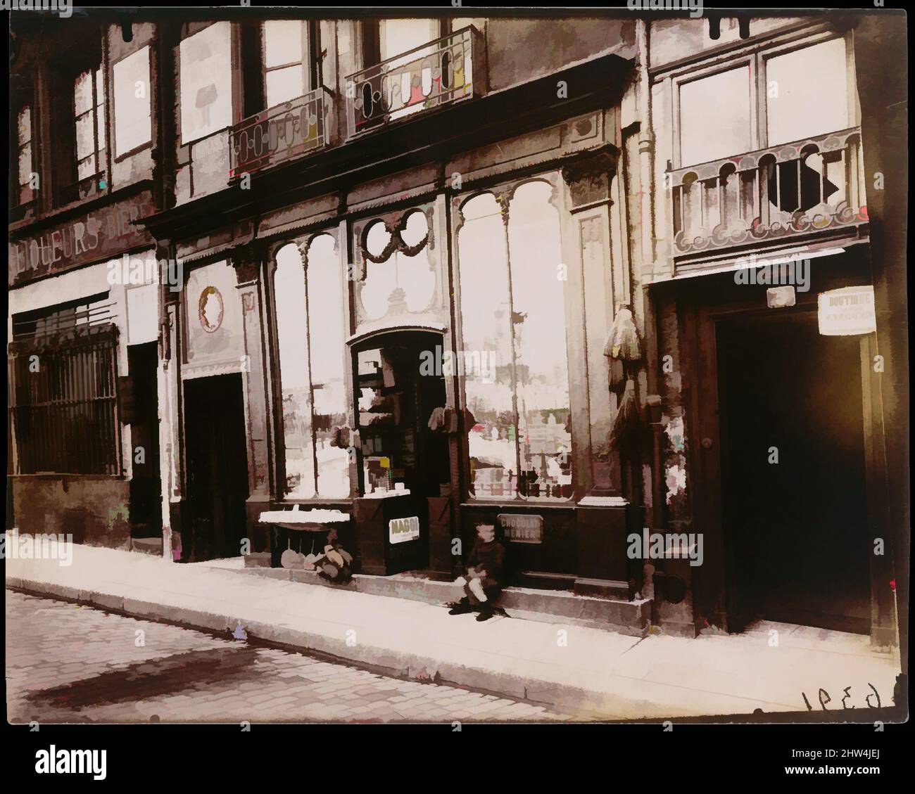 Art Inspired by Shop Front of 'Courone d'Or', Quai Bourbon, 1922, Silbergelatinedruck, Bild: 17,7 x 22,4 cm (6 15/16 x 8 13/16 Zoll), Fotografien, Eugène Atget (Französisch, Libourne 1857–1927 Paris, Klassische Werke, die von Artotop mit einem Schuss Moderne modernisiert wurden. Formen, Farbe und Wert, auffällige visuelle Wirkung auf Kunst. Emotionen durch Freiheit von Kunstwerken auf zeitgemäße Weise. Eine zeitlose Botschaft, die eine wild kreative neue Richtung verfolgt. Künstler, die sich dem digitalen Medium zuwenden und die Artotop NFT erschaffen Stockfoto