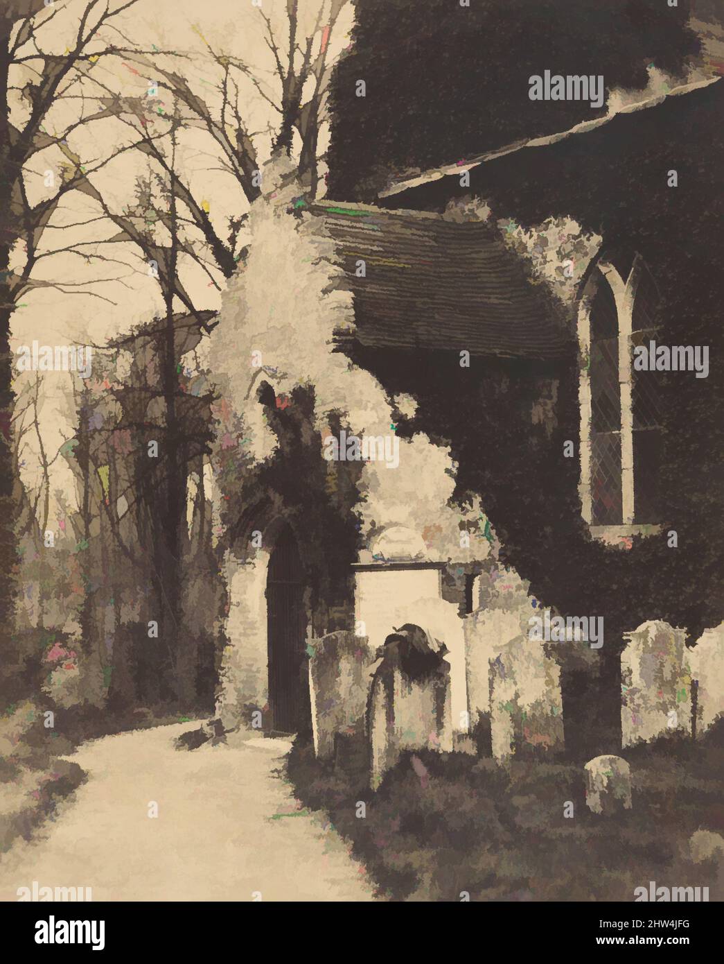 Kunst inspiriert von Church Porch, Earlham, nahe Norwich, 1857, Albumen Silberdruck, Photographs, William Harcourt Ranking (British, 1814–1867, Classic Works Modernised by Artotop with a Splash of Modernity. Formen, Farbe und Wert, auffällige visuelle Wirkung auf Kunst. Emotionen durch Freiheit von Kunstwerken auf zeitgemäße Weise. Eine zeitlose Botschaft, die eine wild kreative neue Richtung verfolgt. Künstler, die sich dem digitalen Medium zuwenden und die Artotop NFT erschaffen Stockfoto