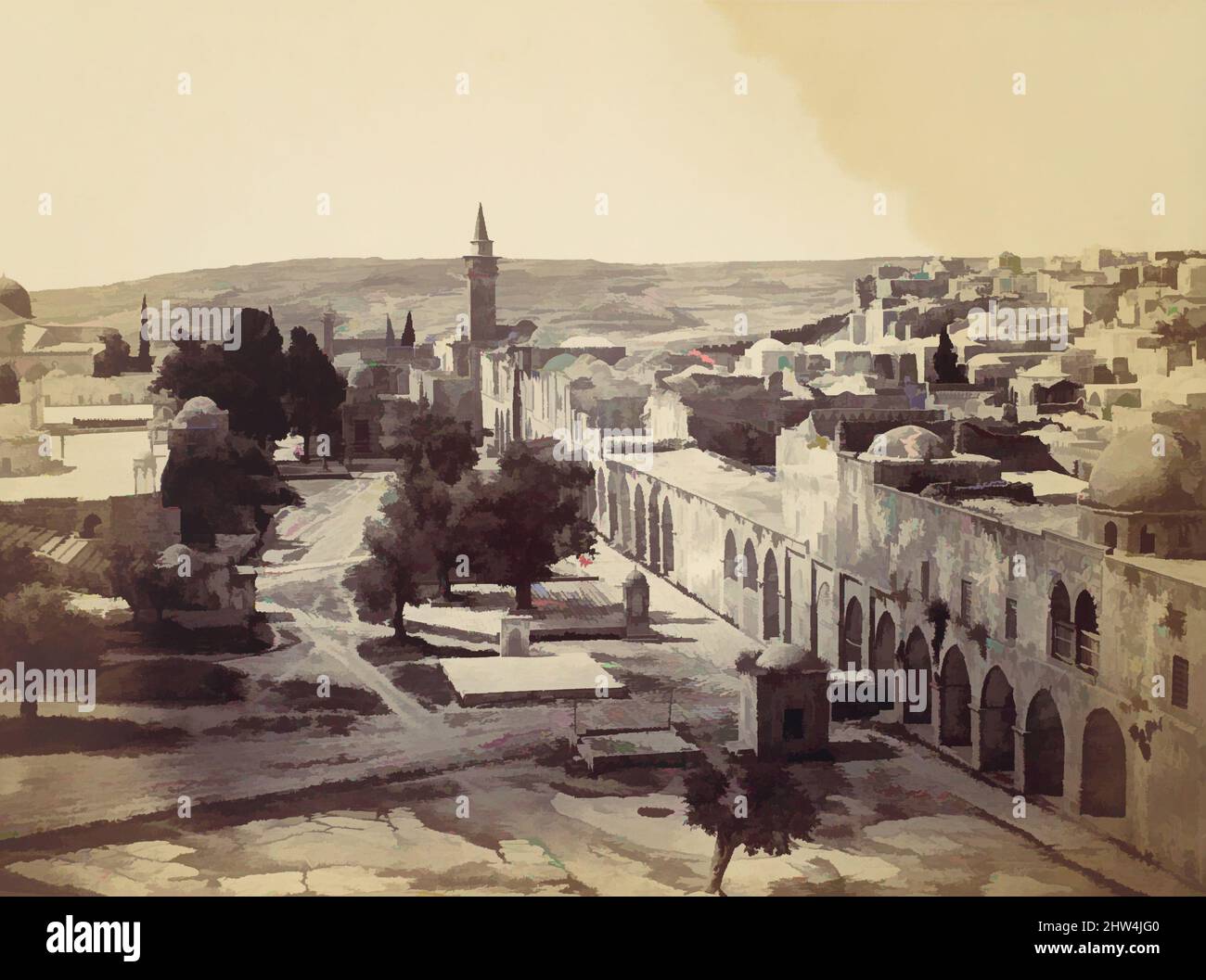 Kunst inspiriert von Jerusalem, Hof der Moschee von Omar, 1857, Albuminsilberdruck aus Glasnegativ, Bild: 16,9 x 21,4 cm (6 5/8 x 8 7/16 Zoll), Fotografien, John Anthony (britisch, geboren Frankreich, 1823–1901, Klassische Werke, die von Artotop mit einem Hauch von Moderne modernisiert wurden. Formen, Farbe und Wert, auffällige visuelle Wirkung auf Kunst. Emotionen durch Freiheit von Kunstwerken auf zeitgemäße Weise. Eine zeitlose Botschaft, die eine wild kreative neue Richtung verfolgt. Künstler, die sich dem digitalen Medium zuwenden und die Artotop NFT erschaffen Stockfoto