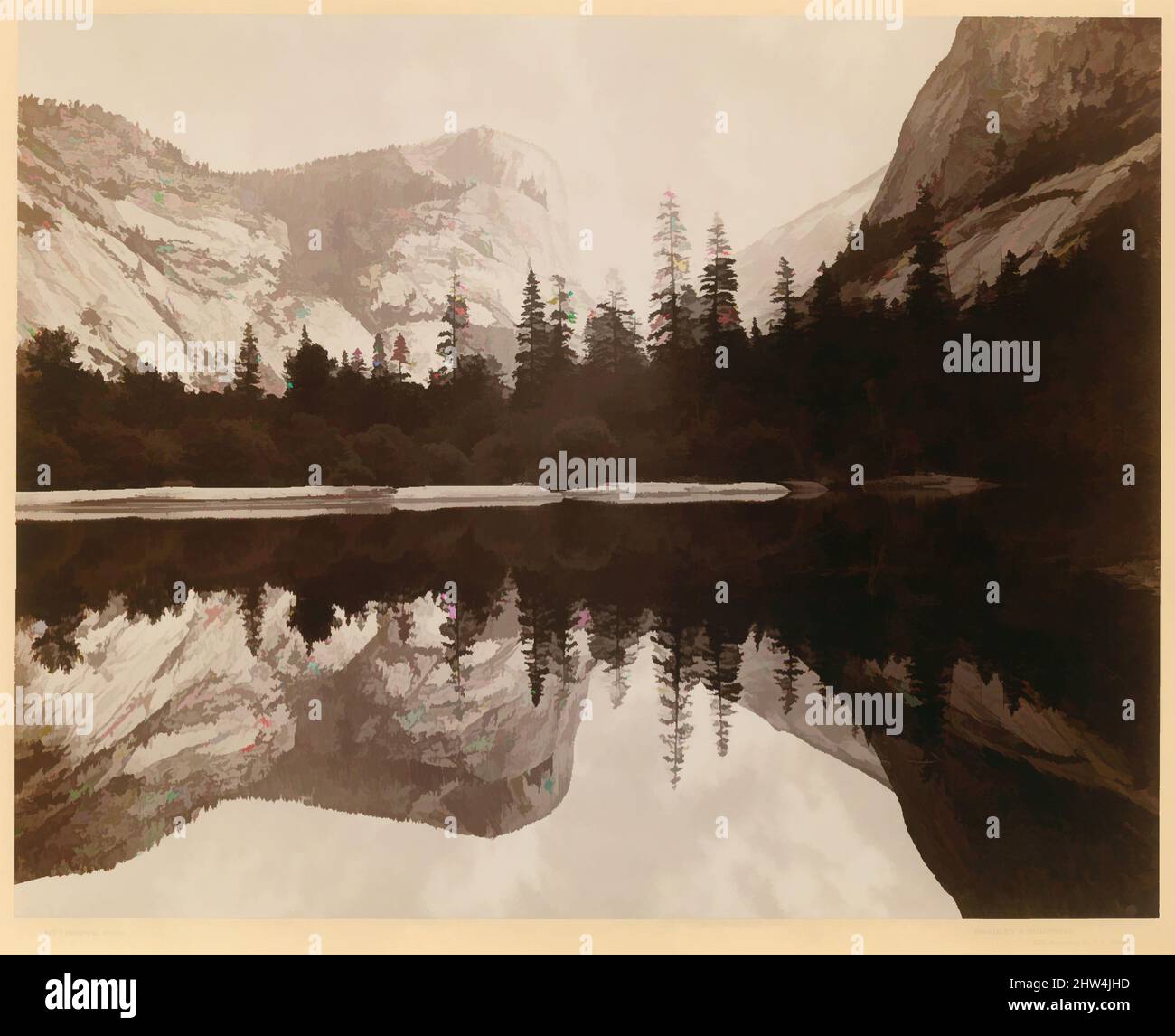 Kunst inspiriert von Mirror Lake, Valley of the Yosemite, 1872, Albumsilberdruck von Glasnegativ, 42,8 x 54,3 cm (16 7/8 x 21 3/8 Zoll) ), Fotografien, Eadweard Muybridge (Amerikaner, geb. Britannien, 1830–1904, Klassische Werke, die von Artotop mit einem Hauch von Moderne modernisiert wurden. Formen, Farbe und Wert, auffällige visuelle Wirkung auf Kunst. Emotionen durch Freiheit von Kunstwerken auf zeitgemäße Weise. Eine zeitlose Botschaft, die eine wild kreative neue Richtung verfolgt. Künstler, die sich dem digitalen Medium zuwenden und die Artotop NFT erschaffen Stockfoto