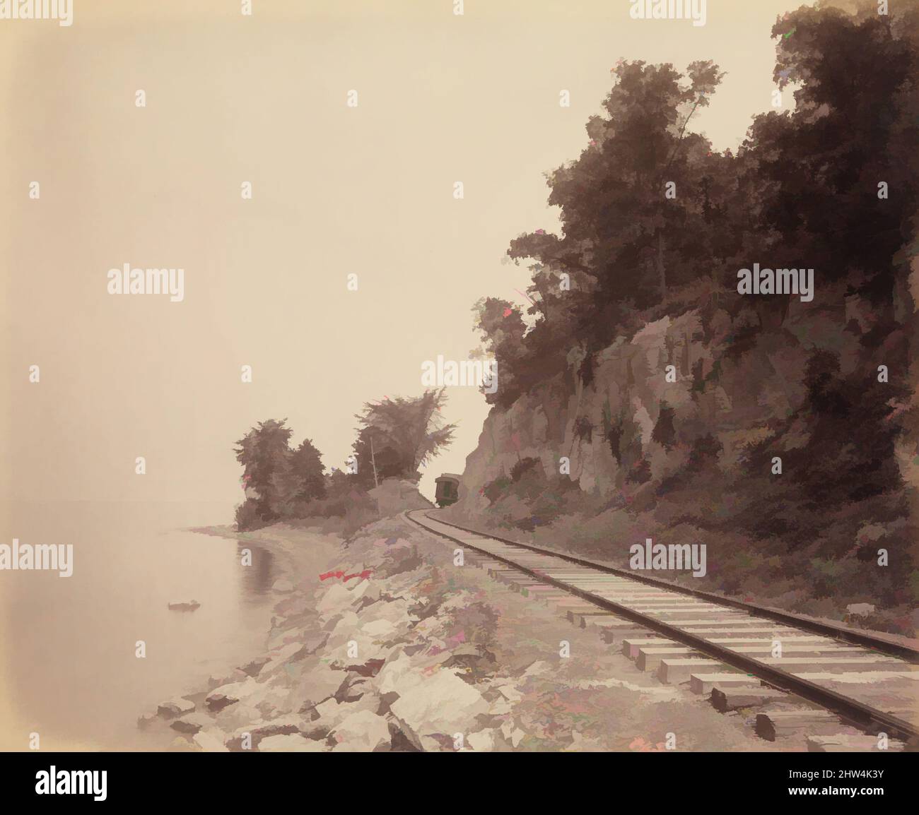 Art inspired by Cayuga Lake, Elbow Curve, 1895–1900, Silberalbumen-Druck aus Glasnegativ, Bild: 43 x 51,9 cm (16 15/16 x 20 7/16 Zoll), Fotografien, William H. Rau (Amerikaner, 1855–1920), Obwohl William Rau vielleicht am besten für seine Fotografien bekannt ist, die er im Auftrag der von Artotop modernisierten, klassischen Werke mit einem Schuss Moderne in Auftrag gab. Formen, Farbe und Wert, auffällige visuelle Wirkung auf Kunst. Emotionen durch Freiheit von Kunstwerken auf zeitgemäße Weise. Eine zeitlose Botschaft, die eine wild kreative neue Richtung verfolgt. Künstler, die sich dem digitalen Medium zuwenden und die Artotop NFT erschaffen Stockfoto