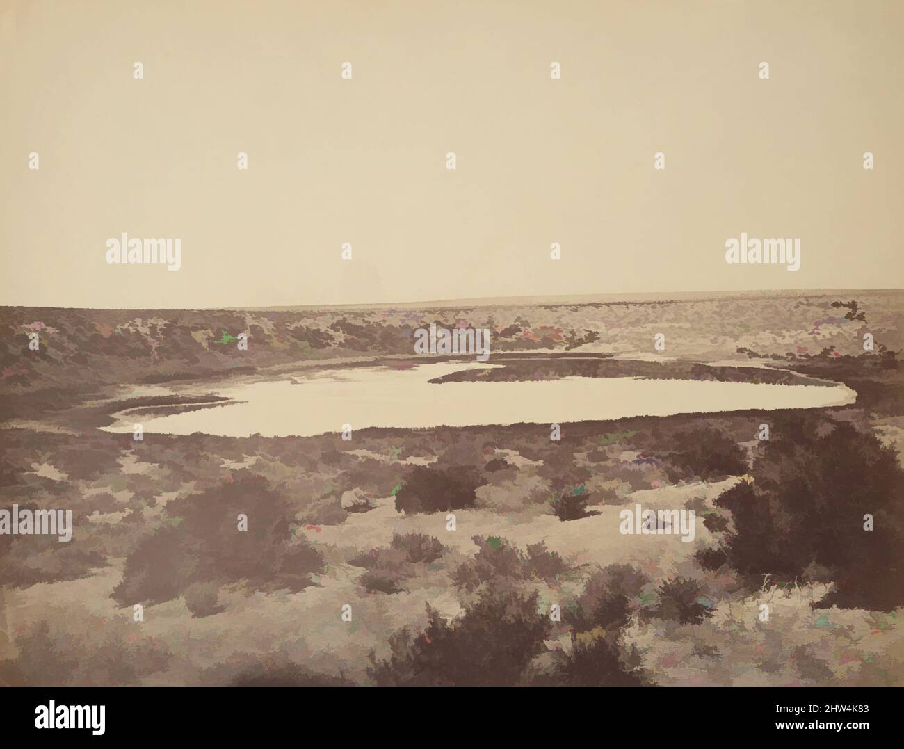 Art inspired by Desert Lake, near Ragtown, Nevada, 1867, Albumensilberdruck aus Glasnegativ, Bild: 22,3 x 29,1 cm (8 3/4 x 11 7/16 Zoll), Fotografien, Timothy H. O'Sullivan (Amerikaner, geboren Irland, 1840–1882, Klassische Werke, modernisiert von Artotop mit einem Schuss Moderne. Formen, Farbe und Wert, auffällige visuelle Wirkung auf Kunst. Emotionen durch Freiheit von Kunstwerken auf zeitgemäße Weise. Eine zeitlose Botschaft, die eine wild kreative neue Richtung verfolgt. Künstler, die sich dem digitalen Medium zuwenden und die Artotop NFT erschaffen Stockfoto