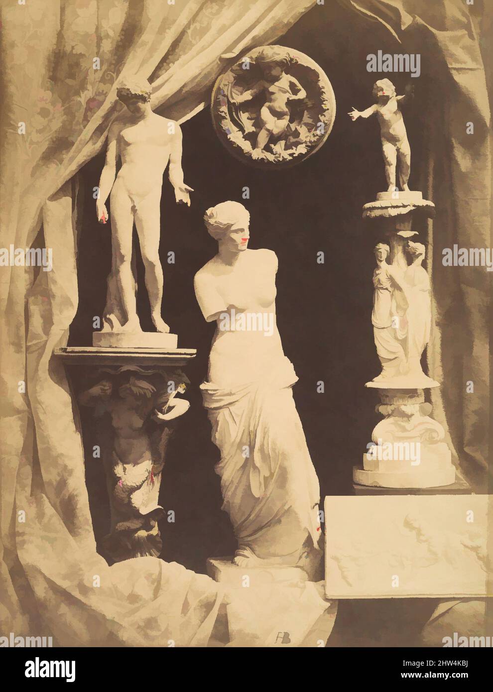 Art Inspired by Still Life with Statuary, Anfang 1850s, Albumin-Silberdruck aus Glasnegativ, Bild: 26,2 x 20,2 cm (10 5/16 x 7 15/16 Zoll), Fotografien, Hippolyte Bayard (Französisch, 1801–1887), einer der kreativsten Praktiker des fotografischen Mediums in den Anfangsjahren, modernisierte Classic Works von Artotop mit einem Schuss Moderne. Formen, Farbe und Wert, auffällige visuelle Wirkung auf Kunst. Emotionen durch Freiheit von Kunstwerken auf zeitgemäße Weise. Eine zeitlose Botschaft, die eine wild kreative neue Richtung verfolgt. Künstler, die sich dem digitalen Medium zuwenden und die Artotop NFT erschaffen Stockfoto