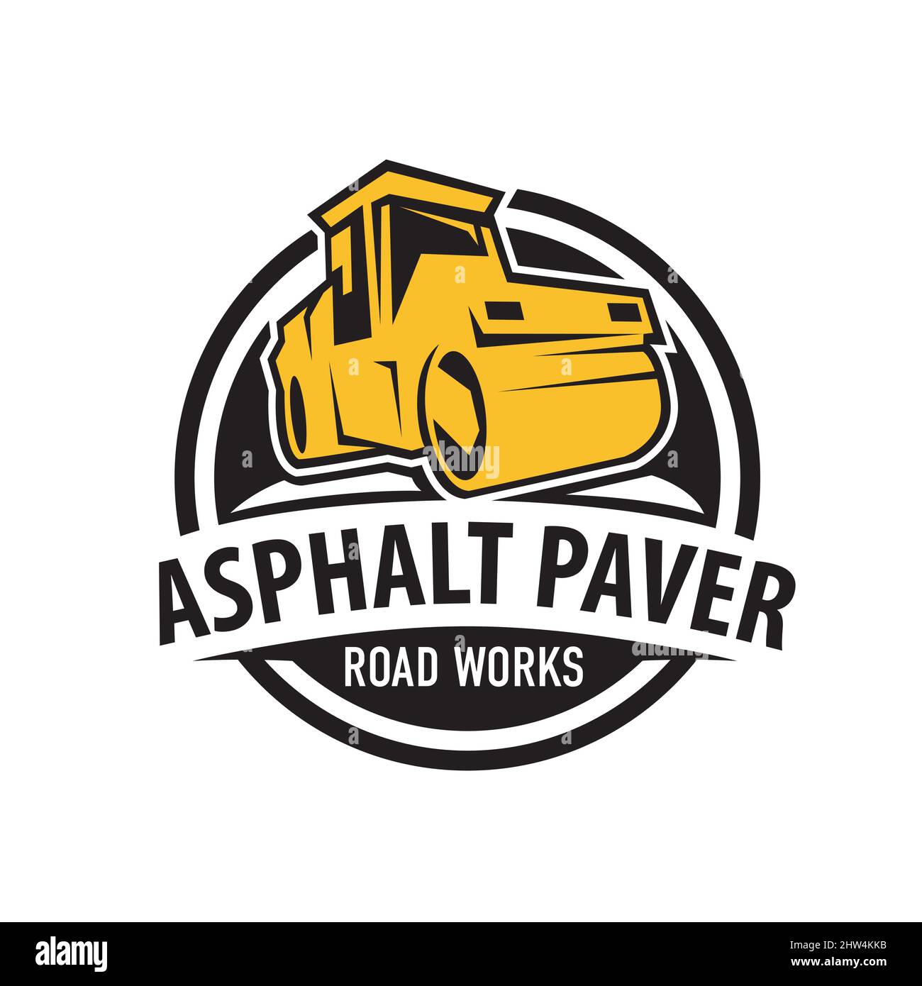 Vektor-Logo von Asphaltfertiger, Straßenarbeiten Stock Vektor