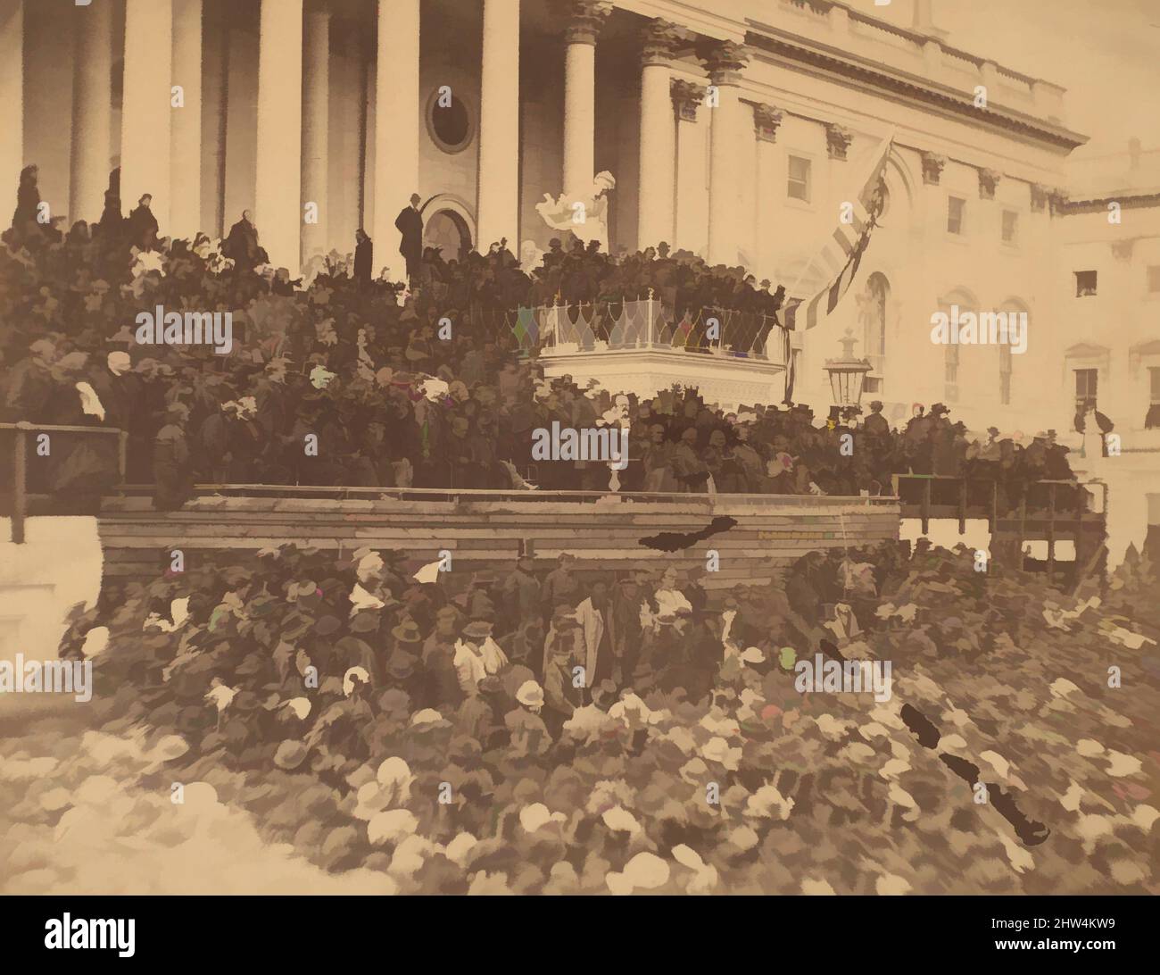 Art Inspired by Lincoln Inauguration, March 4 ,1865, Albumen Silberdruck aus Glasnegativ, Bild: 7 1/4 × 9 1/4 in. (18,4 × 23,5 cm), Fotografien, Alexander Gardner (Amerikaner, Glasgow, Schottland 1821–1882 Washington, D.C, Classic Works modernisiert von Artotop mit einem Schuss Moderne. Formen, Farbe und Wert, auffällige visuelle Wirkung auf Kunst. Emotionen durch Freiheit von Kunstwerken auf zeitgemäße Weise. Eine zeitlose Botschaft, die eine wild kreative neue Richtung verfolgt. Künstler, die sich dem digitalen Medium zuwenden und die Artotop NFT erschaffen Stockfoto