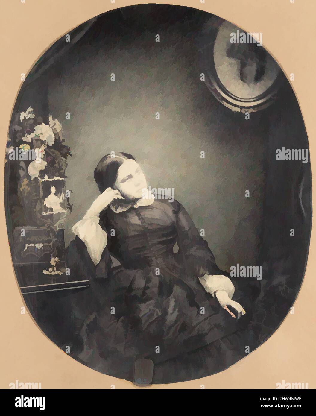 Kunst inspiriert von La fille de mon ami de Lille, 1856, gesalzener Papierdruck aus Papiernegativ, Bild: 8 3/4 × 7 1/16 in. (22,2 × 17,9 cm), Fotografien, Louis-Pierre-Théophile Dubois de Nehaut (Französisch, aktives Belgien, 1799–1872, Klassische Werke, die von Artotop mit einem Schuss Moderne modernisiert wurden. Formen, Farbe und Wert, auffällige visuelle Wirkung auf Kunst. Emotionen durch Freiheit von Kunstwerken auf zeitgemäße Weise. Eine zeitlose Botschaft, die eine wild kreative neue Richtung verfolgt. Künstler, die sich dem digitalen Medium zuwenden und die Artotop NFT erschaffen Stockfoto