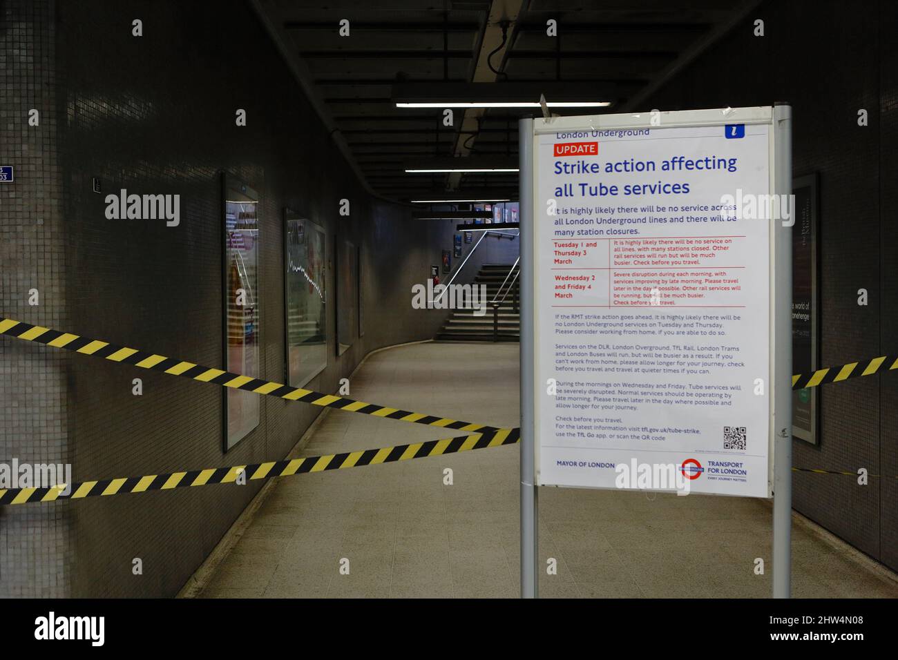 London (UK), 03.03.2022: Die meisten U-Bahn-Dienste laufen aufgrund von Streiks durch TFL-Mitarbeiter nicht Stockfoto