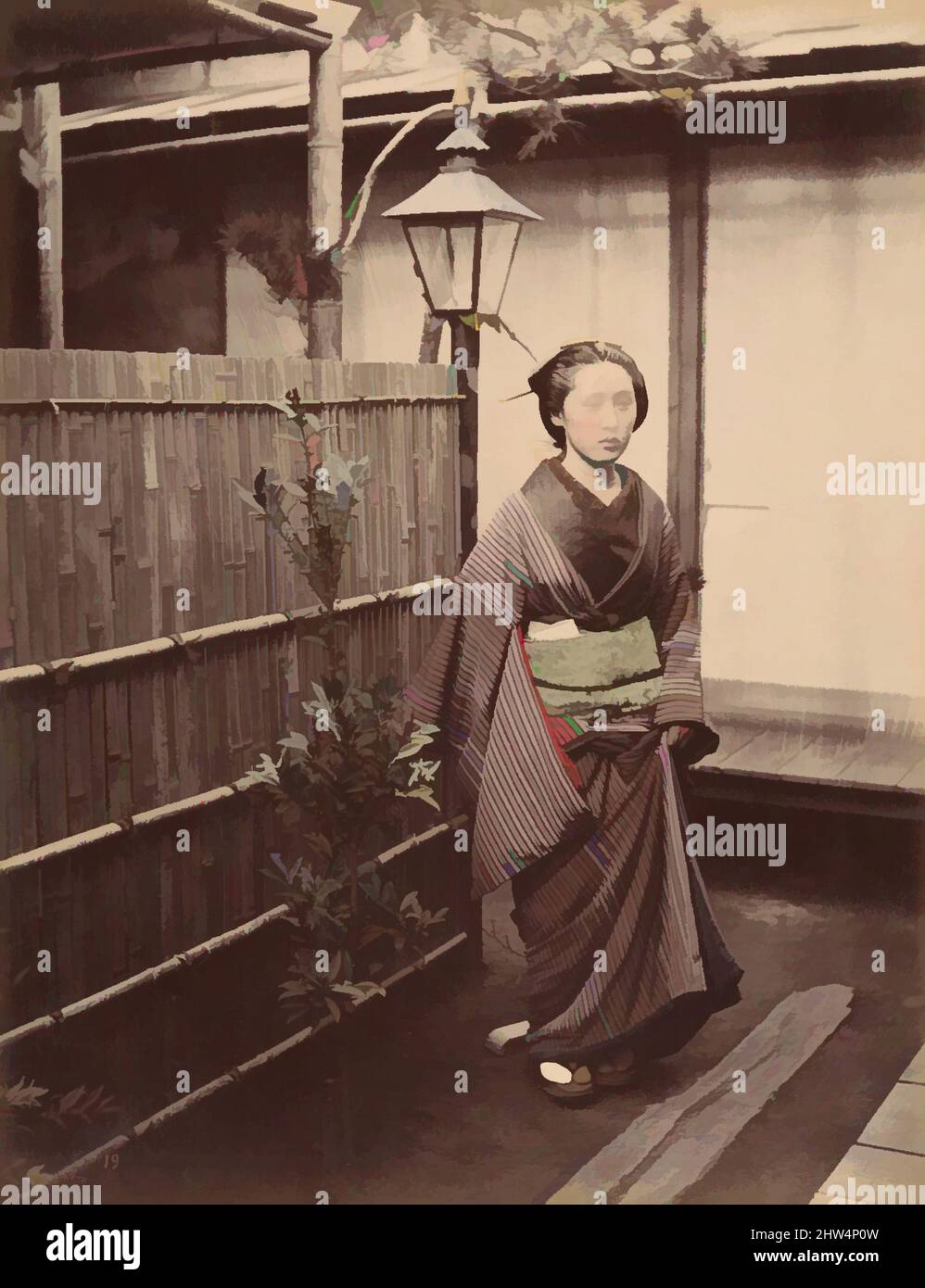 Art inspired by Japanese Woman in Traditional Dress, 1870s, Albumen-Silberdruck aus Glasnegativ, 25,2 x 19,7 cm (9 15/16 x 7 3/4 Zoll), Fotografien, Suzuki Shin'ichi (Japanese, 1835–1919, Classic Works Modernized by Artotop with a Splash of Modernity. Formen, Farbe und Wert, auffällige visuelle Wirkung auf Kunst. Emotionen durch Freiheit von Kunstwerken auf zeitgemäße Weise. Eine zeitlose Botschaft, die eine wild kreative neue Richtung verfolgt. Künstler, die sich dem digitalen Medium zuwenden und die Artotop NFT erschaffen Stockfoto