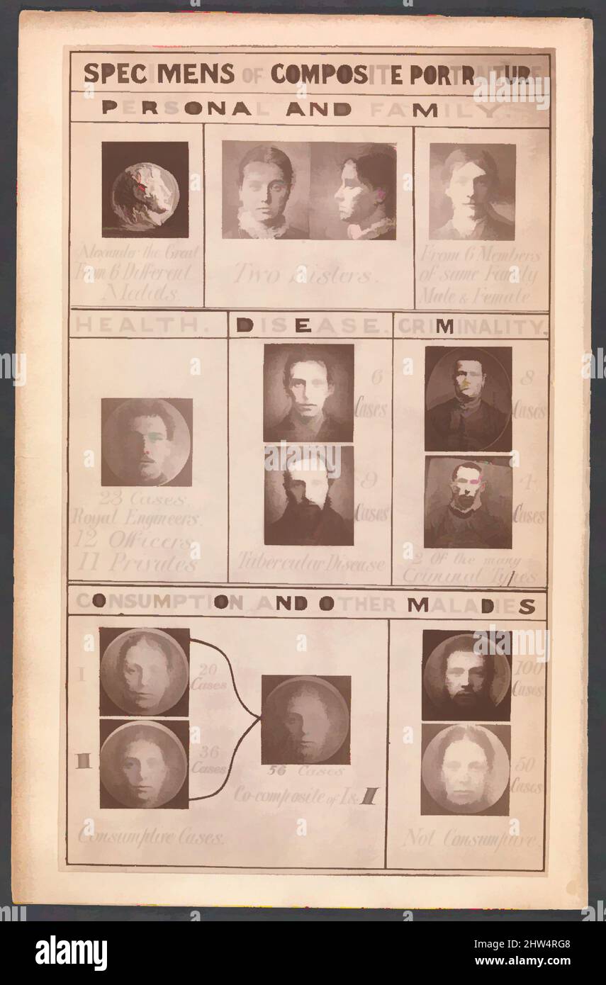 Art Inspired by Frontispice of Inquiries into Human Faculty and its Development, 1883, Albumensilberdruck aus Glasnegativ, Bild: 20 x 11,8 cm (7 7/8 x 4 5/8 Zoll), Fotografien, Francis Galton (British, 1822–1911, Klassische Werke, die von Artotop mit einem Schuss Moderne modernisiert wurden. Formen, Farbe und Wert, auffällige visuelle Wirkung auf Kunst. Emotionen durch Freiheit von Kunstwerken auf zeitgemäße Weise. Eine zeitlose Botschaft, die eine wild kreative neue Richtung verfolgt. Künstler, die sich dem digitalen Medium zuwenden und die Artotop NFT erschaffen Stockfoto