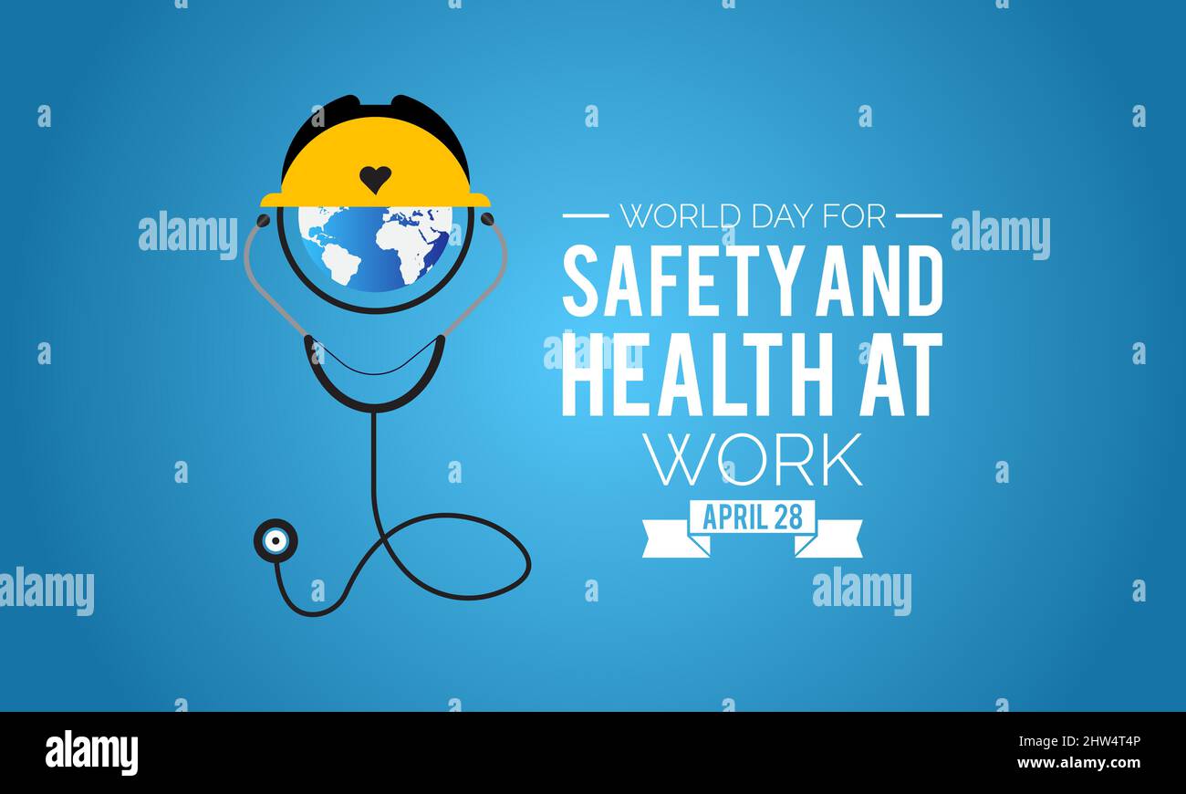 Welttag für Sicherheit und Gesundheit am Arbeitsplatz. Vorlage zum Sicherheitsbewusstsein für Banner, Karte, Hintergrund Stock Vektor