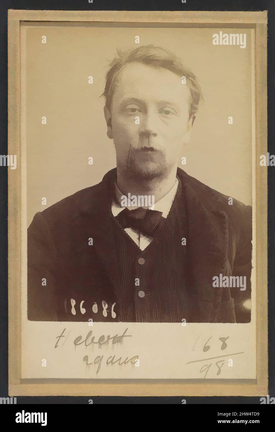 Von Hébert inspirierte Kunst. Georges, Henri. 27 (ou 29) ans, né à Bayeux (Calvados). Menuisier. Anarchiste. 23/4/92., 1892, Albumen-Silberdruck von Glasnegativ, je 10,5 x 7 x 0,5 cm (4 1/8 x 2 3/4 x 3/16 in.), Fotografien, Alphonse Bertillon (französisch, 1853–1914), Born into a, Klassische Werke, die von Artotop mit einem Hauch von Moderne modernisiert wurden. Formen, Farbe und Wert, auffällige visuelle Wirkung auf Kunst. Emotionen durch Freiheit von Kunstwerken auf zeitgemäße Weise. Eine zeitlose Botschaft, die eine wild kreative neue Richtung verfolgt. Künstler, die sich dem digitalen Medium zuwenden und die Artotop NFT erschaffen Stockfoto