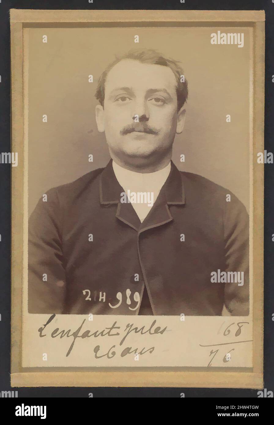 Von Lenfant inspirierte Kunst. Émile, Jules. 26 ans, né à Choisy-le-ROI (seine). Modelleur. Anarchiste. 2/3/94., 1894, Albumen-Silberdruck aus Glasnegativ, je 10,5 x 7 x 0,5 cm (4 1/8 x 2 3/4 x 3/16 Zoll), Fotografien, Alphonse Bertillon (französisch, 1853–1914), geboren in einem vornehmen, klassischen Werk, das von Artotop mit einem Schuss Moderne modernisiert wurde. Formen, Farbe und Wert, auffällige visuelle Wirkung auf Kunst. Emotionen durch Freiheit von Kunstwerken auf zeitgemäße Weise. Eine zeitlose Botschaft, die eine wild kreative neue Richtung verfolgt. Künstler, die sich dem digitalen Medium zuwenden und die Artotop NFT erschaffen Stockfoto