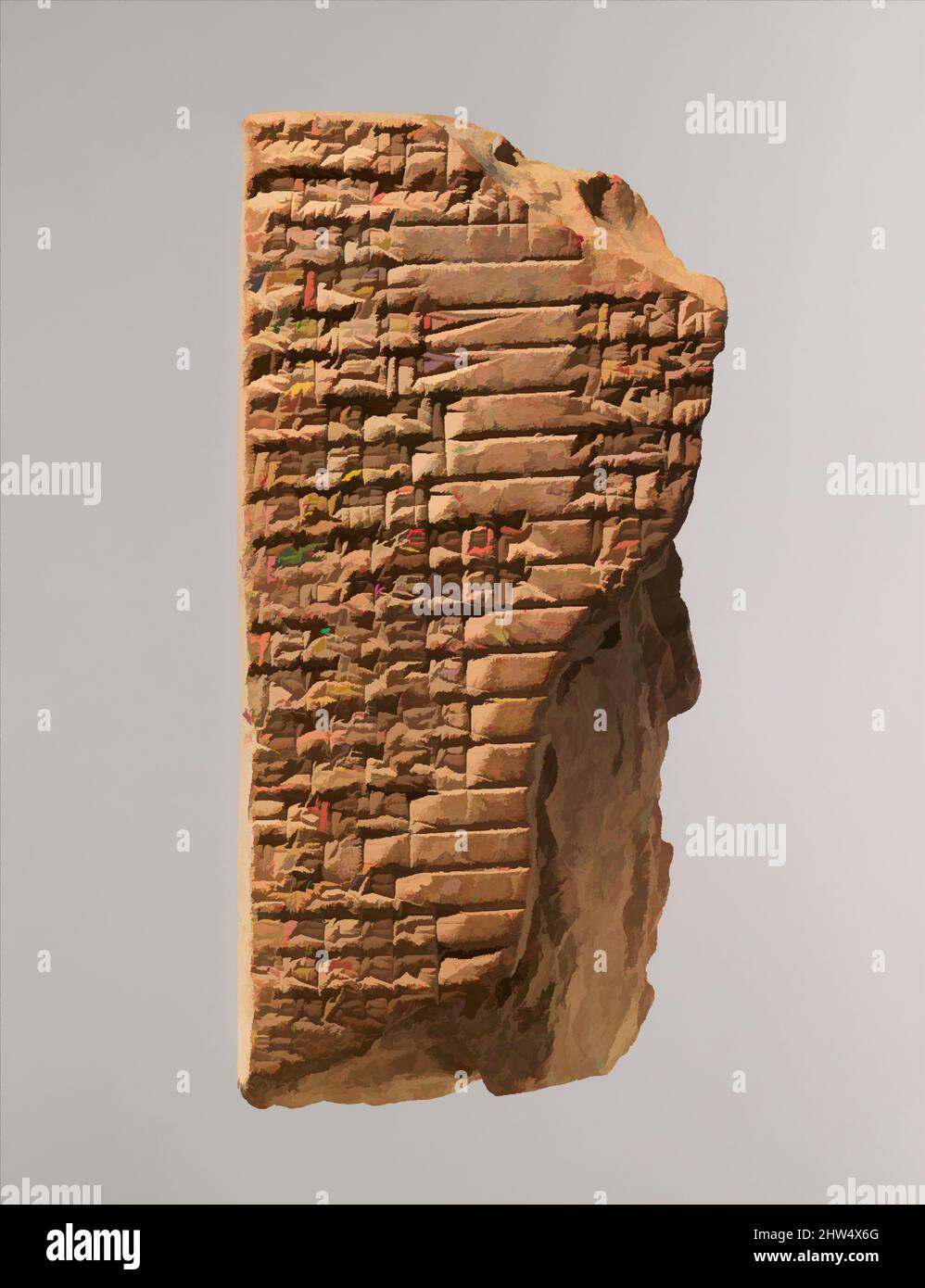 Kunst inspiriert von Cuneiform Tablette: Alte babylonische Balag an die Muttergöttin Aruru, Old Babylonian, ca. 19..–16.. Jahrhundert v. Chr., Mesopotamien, Babylonisch, Ton, 3 7/8 x 1 7/8 x 1 1/8 Zoll (10 x 4,9 x 2,7 cm), Tontafeln-Inschrift, liturgische Kompositionen wurden in Mesopotamien verwendet, um klassische Werke, die von Artotop mit einem Schuss Moderne modernisiert wurden. Formen, Farbe und Wert, auffällige visuelle Wirkung auf Kunst. Emotionen durch Freiheit von Kunstwerken auf zeitgemäße Weise. Eine zeitlose Botschaft, die eine wild kreative neue Richtung verfolgt. Künstler, die sich dem digitalen Medium zuwenden und die Artotop NFT erschaffen Stockfoto