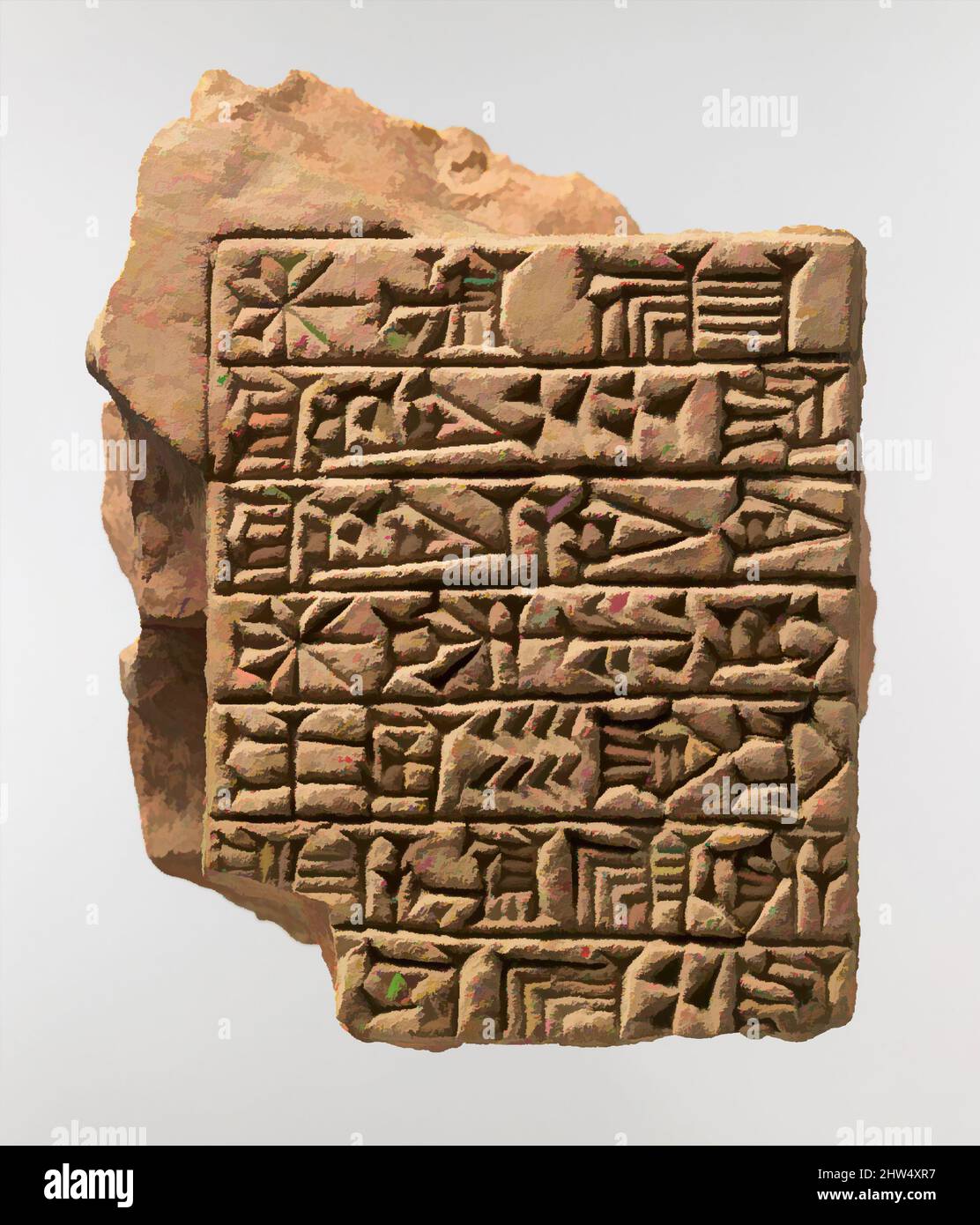 Kunst inspiriert von beschrifteten Ziegelsteinen: Widmungseinschrift von Adad-shuma-usur, Kassite, ca. 1216–1187 v. Chr., Mesopotamien, Nippur, Kassite, Keramik, Ziegel: 13,2 x 10,8 x 7,2 cm (5 1/4 x 4 1/4 x 2 7/8 in.), Keramik-Architektur-beschriftet, Wartung der Tempel und ihre Kulte war ein, Classic Works modernisiert von Artotop mit einem Schuss Moderne. Formen, Farbe und Wert, auffällige visuelle Wirkung auf Kunst. Emotionen durch Freiheit von Kunstwerken auf zeitgemäße Weise. Eine zeitlose Botschaft, die eine wild kreative neue Richtung verfolgt. Künstler, die sich dem digitalen Medium zuwenden und die Artotop NFT erschaffen Stockfoto
