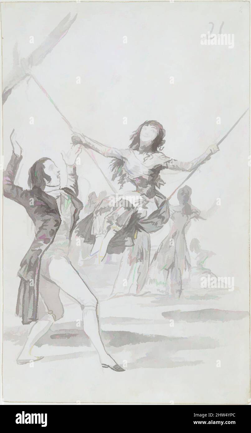 Vom Swing inspirierte Kunst. Seite 21 aus dem Madrid Album, 1796–97, Pinsel, tusche und Grauwäsche auf niederländischem Papier, 9-5/16 x 5-3/4 Zoll (23,7 x 14,61cm), Zeichnungen, Goya (Francisco de Goya y Lucientes) (Spanisch, Fuendetodos 1746–1828 Bordeaux), Ein von Künstlern favorisiertes Thema, Klassische Werke, die von Artotop mit einem Schuss Moderne modernisiert wurden. Formen, Farbe und Wert, auffällige visuelle Wirkung auf Kunst. Emotionen durch Freiheit von Kunstwerken auf zeitgemäße Weise. Eine zeitlose Botschaft, die eine wild kreative neue Richtung verfolgt. Künstler, die sich dem digitalen Medium zuwenden und die Artotop NFT erschaffen Stockfoto