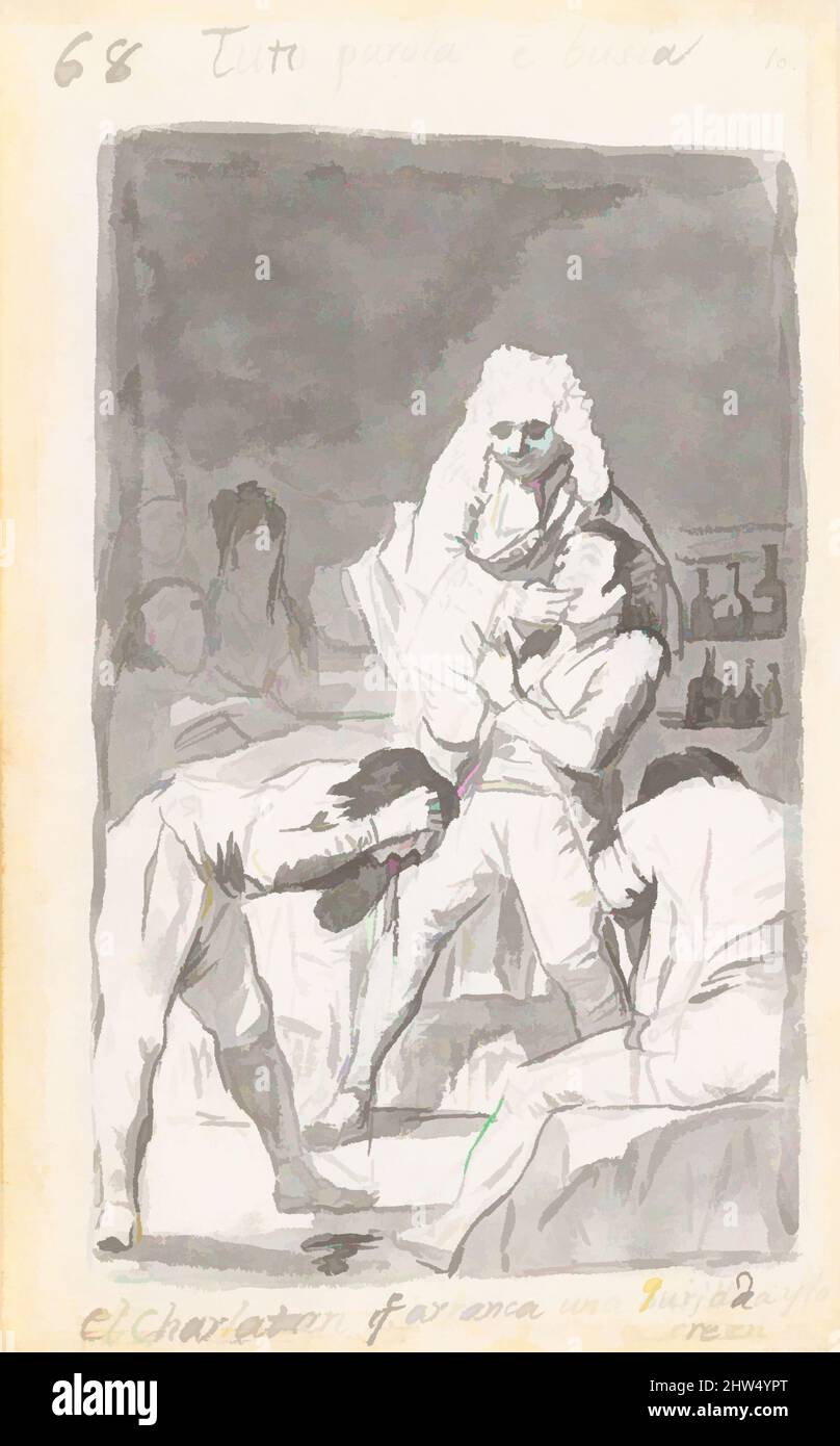 Kunst, inspiriert von dem Grafen Palatin (Al Conde Palatino), Studie für Capricho, Platte 33, 1796–97, Pinsel und Grauwäsche (indische Tinte) auf niederländischem Papier, 9-1/4 x 5-3/4 Zoll (23,5 x 14,6 cm), Zeichnungen, Goya (Francisco de Goya y Lucientes) (Spanisch, Fuendetodos 1746–1828 Bordeaux, Klassische Werke, die von Artotop mit einem Schuss Moderne modernisiert wurden. Formen, Farbe und Wert, auffällige visuelle Wirkung auf Kunst. Emotionen durch Freiheit von Kunstwerken auf zeitgemäße Weise. Eine zeitlose Botschaft, die eine wild kreative neue Richtung verfolgt. Künstler, die sich dem digitalen Medium zuwenden und die Artotop NFT erschaffen Stockfoto