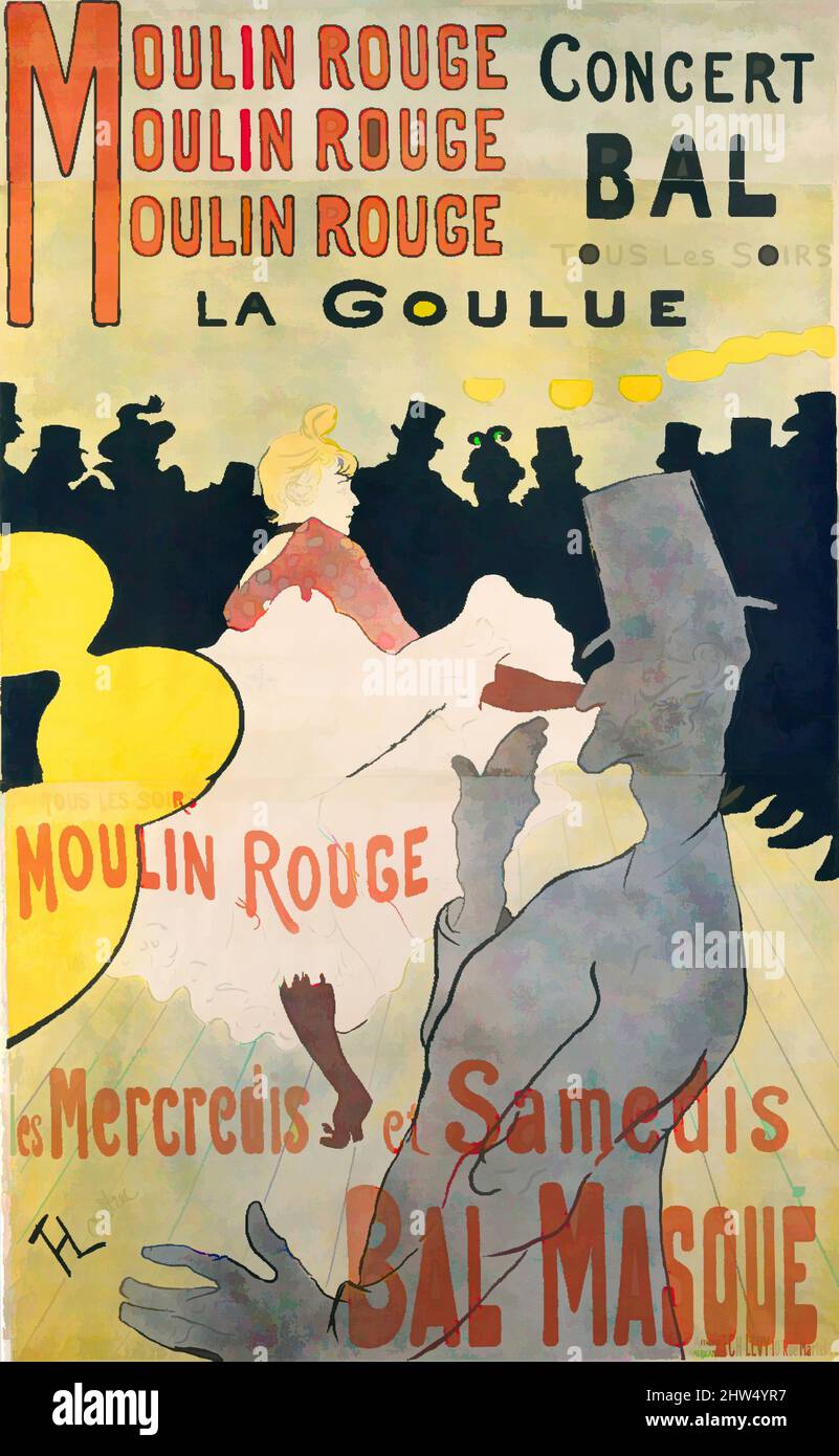 Kunst inspiriert von Moulin Rouge: La Goulue, 1891, Lithograph in vier Farben gedruckt. Drei Blätter aus gewobntem Papier, Blatt: 74 13/16 x 45 7/8 Zoll (190 x 116,5 cm), Henri de Toulouse-Lautrec (französisch, Albi 1864–1901 Saint-André-du-Bois), als der brasse Tanzsaal und der Trinkgarten des, Classic Works von Artotop mit einem Schuss Moderne modernisiert wurde. Formen, Farbe und Wert, auffällige visuelle Wirkung auf Kunst. Emotionen durch Freiheit von Kunstwerken auf zeitgemäße Weise. Eine zeitlose Botschaft, die eine wild kreative neue Richtung verfolgt. Künstler, die sich dem digitalen Medium zuwenden und die Artotop NFT erschaffen Stockfoto