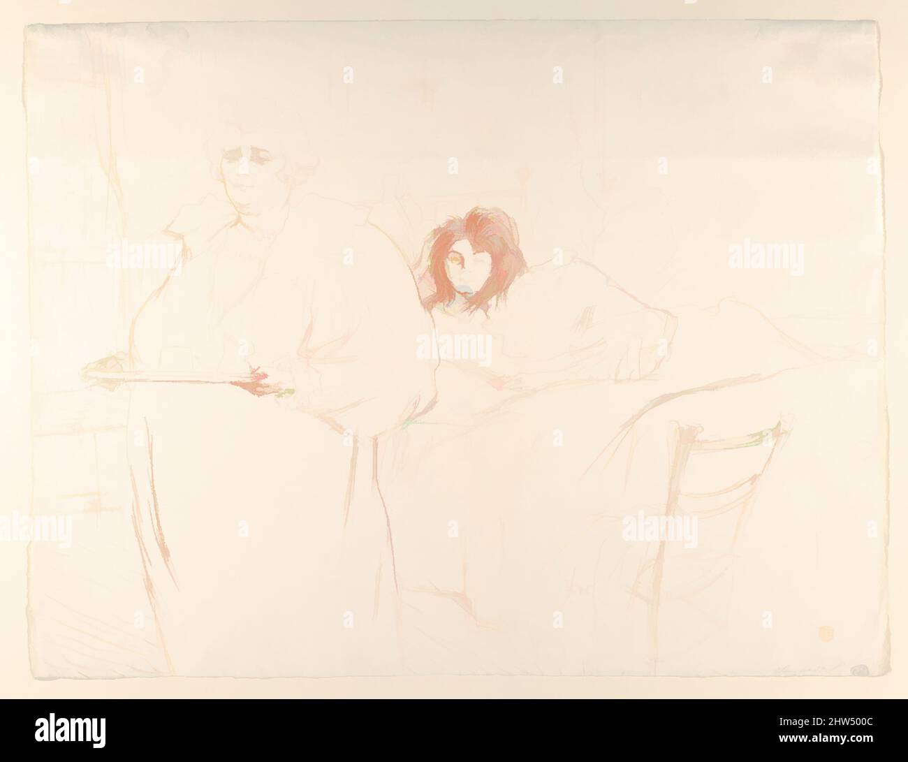 Art Inspired by Serving Breakfast (Madame Baron und Mademoiselle Popo) (aus der Serie Elles), 1896, Crayon-Lithographie mit Scraper, gedruckt in Sanguine auf Wove-Papier, Blatt: 15 13/16 x 20 11/16 Zoll (40,2 x 52,5 cm), Drucke, Henri de Toulouse-Lautrec (französisch, Albi 1864–1901 Saint-André, Klassische Werke, die von Artotop mit einem Schuss Moderne modernisiert wurden. Formen, Farbe und Wert, auffällige visuelle Wirkung auf Kunst. Emotionen durch Freiheit von Kunstwerken auf zeitgemäße Weise. Eine zeitlose Botschaft, die eine wild kreative neue Richtung verfolgt. Künstler, die sich dem digitalen Medium zuwenden und die Artotop NFT erschaffen Stockfoto