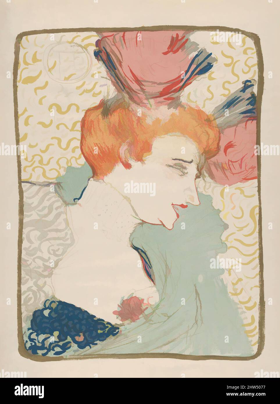 Art Inspired by Portrait Büste of Mademoiselle Marcelle Lender, 1895, Crayon, Pinsel und Spritzer Lithographie gedruckt in acht Farben; vierter Zustand von vier (seltener Probedruck für Pan Edition), Bild: 14 x 9 5/8 Zoll (35,5 x 24,4 cm), Drucke, Henri de Toulouse-Lautrec (französisch, Albi 1864–1901, Klassische Werke, die von Artotop mit einem Schuss Moderne modernisiert wurden. Formen, Farbe und Wert, auffällige visuelle Wirkung auf Kunst. Emotionen durch Freiheit von Kunstwerken auf zeitgemäße Weise. Eine zeitlose Botschaft, die eine wild kreative neue Richtung verfolgt. Künstler, die sich dem digitalen Medium zuwenden und die Artotop NFT erschaffen Stockfoto