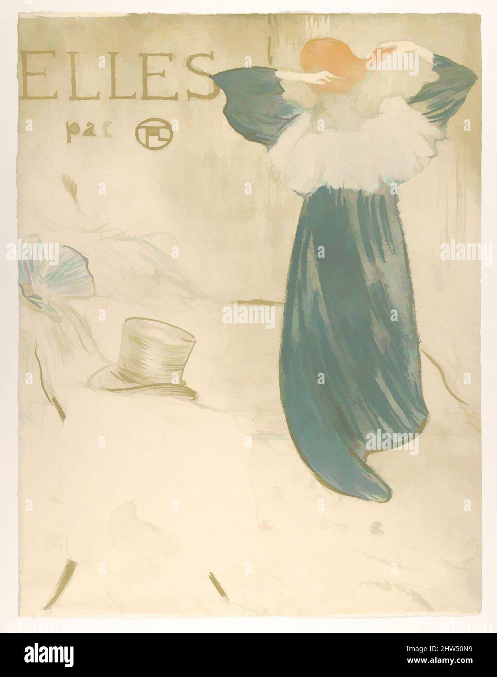 Art Inspired by Elles (Portfolio Cover), 1896, Crayon, Pinsel und Spritzer Lithographie in drei Farben auf gewonntem Papier gedruckt; zweiter Zustand von drei (Frontispiz Edition), Bild: 20 7/16 × 15 3/4 Zoll (51,9 × 40 cm), Drucke, Henri de Toulouse-Lautrec (Französisch, Albi 1864–1901 Saint-André-du, Klassische Werke, die von Artotop mit einem Schuss Moderne modernisiert wurden. Formen, Farbe und Wert, auffällige visuelle Wirkung auf Kunst. Emotionen durch Freiheit von Kunstwerken auf zeitgemäße Weise. Eine zeitlose Botschaft, die eine wild kreative neue Richtung verfolgt. Künstler, die sich dem digitalen Medium zuwenden und die Artotop NFT erschaffen Stockfoto