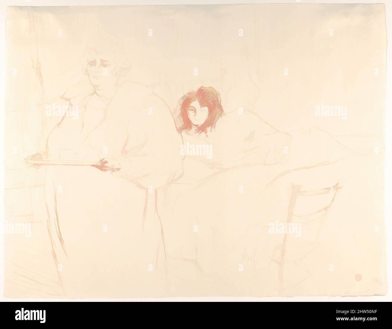 Art Inspired by Serving Breakfast (Madame Baron und Mademoiselle Popo), 1896, Lithograph mit roter Kreide auf Wobentpapier gedruckt, 15-3/4 x 20-7/16 Zoll (40,0 x 51,9 cm), Drucke, Henri de Toulouse-Lautrec (französisch, Albi 1864–1901 Saint-André-du-Bois, Klassische Werke, die von Artotop mit einem Schuss Moderne modernisiert wurden. Formen, Farbe und Wert, auffällige visuelle Wirkung auf Kunst. Emotionen durch Freiheit von Kunstwerken auf zeitgemäße Weise. Eine zeitlose Botschaft, die eine wild kreative neue Richtung verfolgt. Künstler, die sich dem digitalen Medium zuwenden und die Artotop NFT erschaffen Stockfoto
