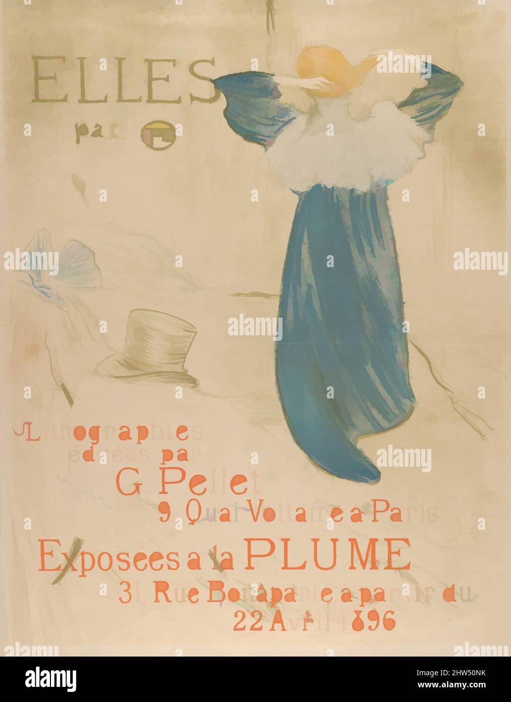 Art Inspired by Elles (Plakat für die Ausstellung 1896 in La Plume), 1896, Lithographie mit Buntstift, Pinsel und Spritzer in vier Farben auf beigefarbenem Wove-Papier gedruckt; dritter Zustand von drei (Posterausgabe), Bild: 24 in. × 19 5/16 Zoll (61 × 49,1 cm), Henri de Toulouse-Lautrec (französisch, Albi 1864–1901, Klassische Werke, die von Artotop mit einem Schuss Moderne modernisiert wurden. Formen, Farbe und Wert, auffällige visuelle Wirkung auf Kunst. Emotionen durch Freiheit von Kunstwerken auf zeitgemäße Weise. Eine zeitlose Botschaft, die eine wild kreative neue Richtung verfolgt. Künstler, die sich dem digitalen Medium zuwenden und die Artotop NFT erschaffen Stockfoto