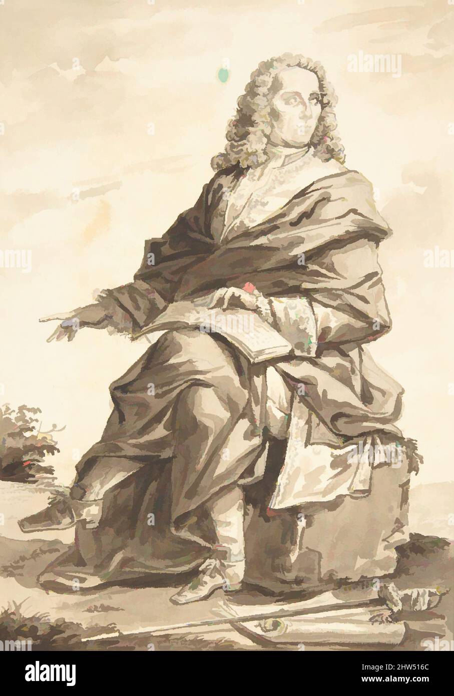 Kunst inspiriert von Portrait of J.-B. de Boyer, Marquis d'Argens, n.d., Pinsel und Braun auf Graphitunterzeichnung., 6 5/8 x 4 5/8in. (16,9 x 11,7cm), Zeichnungen, Jean-Baptiste-François Bosio (Französisch, Monaco 1764–1827 Paris, Klassische Werke, die von Artotop mit einem Schuss Moderne modernisiert wurden. Formen, Farbe und Wert, auffällige visuelle Wirkung auf Kunst. Emotionen durch Freiheit von Kunstwerken auf zeitgemäße Weise. Eine zeitlose Botschaft, die eine wild kreative neue Richtung verfolgt. Künstler, die sich dem digitalen Medium zuwenden und die Artotop NFT erschaffen Stockfoto