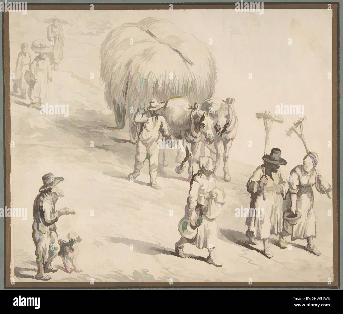 Kunst, inspiriert von Bauernschaft und Hay Wagon auf einer Landstraße, 1580–1625, Stift und braune Tinte, Grauwäsche, 5 13/16 x 6 7/8 Zoll (14,8 x 17,5 cm), Zeichnungen, Kreis von Jan Brueghel dem Älteren (Niederländisch, Brüssel 1568–1625 Antwerpen, Klassische Werke, die von Artotop mit einem Schuss Moderne modernisiert wurden. Formen, Farbe und Wert, auffällige visuelle Wirkung auf Kunst. Emotionen durch Freiheit von Kunstwerken auf zeitgemäße Weise. Eine zeitlose Botschaft, die eine wild kreative neue Richtung verfolgt. Künstler, die sich dem digitalen Medium zuwenden und die Artotop NFT erschaffen Stockfoto