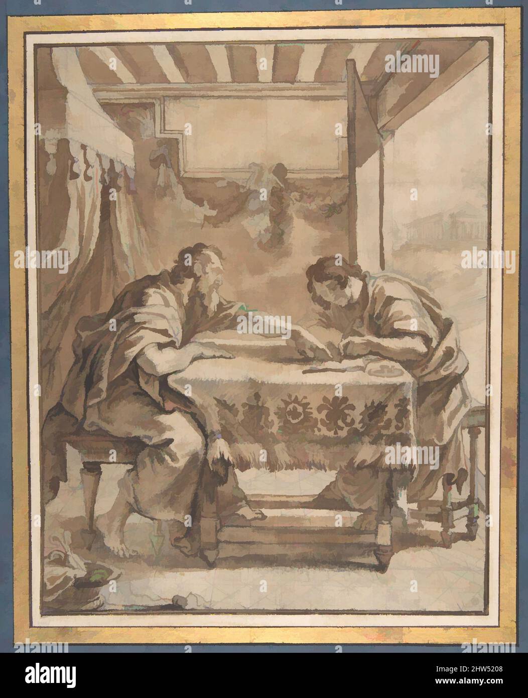 Kunst inspiriert von St. Paul Diktat in Ephesus, 17. Jahrhundert, Stift und braune Tinte, Pinsel und braune Wäsche, über schwarzer Kreide, 8 11/16 x 6 7/8in. (22 x 17,4cm), Zeichnungen, Abraham van Diepenbeeck (Flämisch, 's Hertogenbosch 1596–1675 Antwerpen, Klassische Werke, die von Artotop mit einem Schuss Moderne modernisiert wurden. Formen, Farbe und Wert, auffällige visuelle Wirkung auf Kunst. Emotionen durch Freiheit von Kunstwerken auf zeitgemäße Weise. Eine zeitlose Botschaft, die eine wild kreative neue Richtung verfolgt. Künstler, die sich dem digitalen Medium zuwenden und die Artotop NFT erschaffen Stockfoto