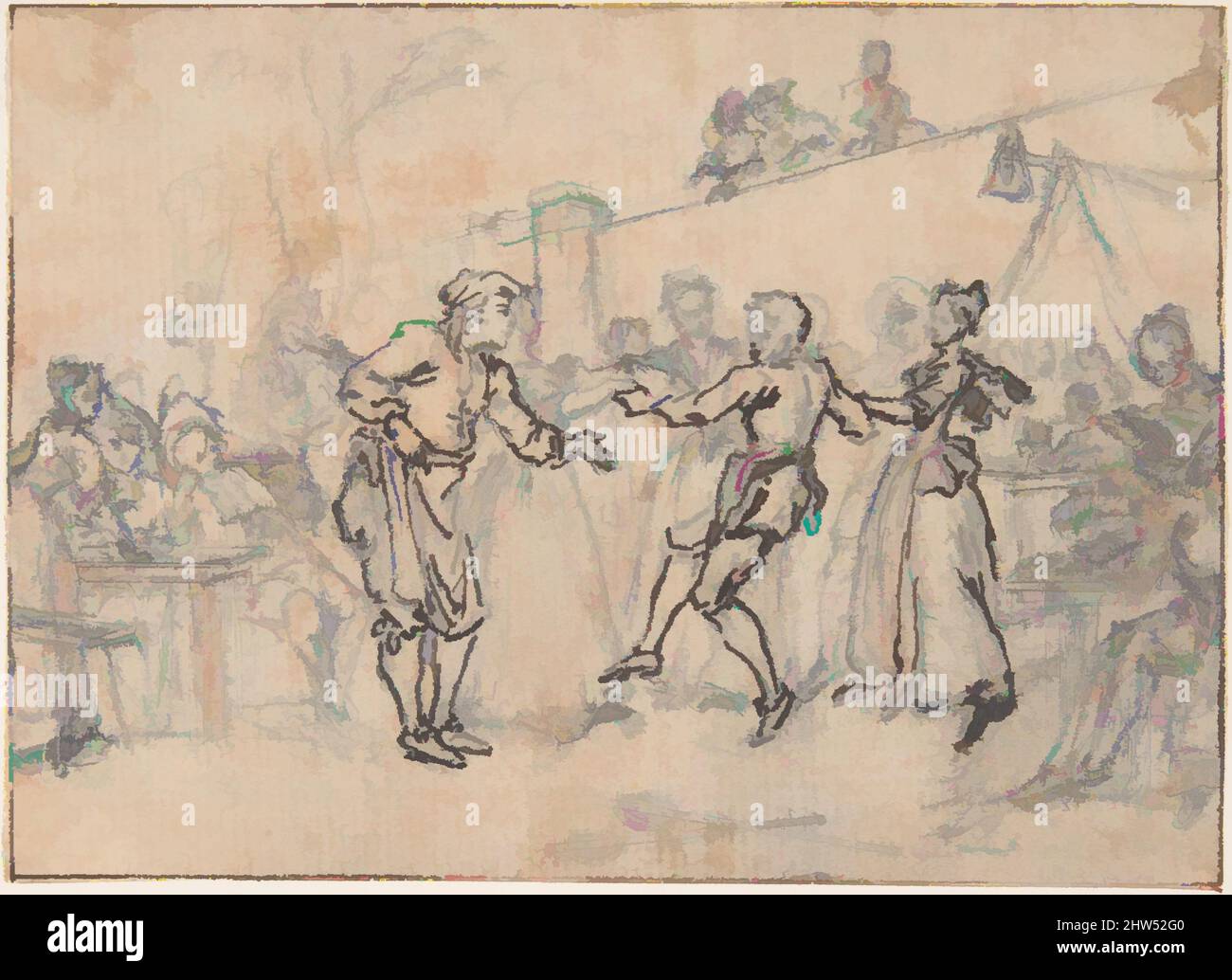 Art Inspired by Study for an Engraving of 'Songs in the Opera of Flora', 18. Century, Stift und schwarze Tinte, schwarze Kreide, über Graphitunterzeichnung, 2 13/16 x 3 15/16 Zoll (7,2 x 10 cm.), Zeichnungen, Hubert François Gravelot (Französisch, Paris 1699–1773 Paris, Klassische Werke, die von Artotop mit einem Schuss Moderne modernisiert wurden. Formen, Farbe und Wert, auffällige visuelle Wirkung auf Kunst. Emotionen durch Freiheit von Kunstwerken auf zeitgemäße Weise. Eine zeitlose Botschaft, die eine wild kreative neue Richtung verfolgt. Künstler, die sich dem digitalen Medium zuwenden und die Artotop NFT erschaffen Stockfoto