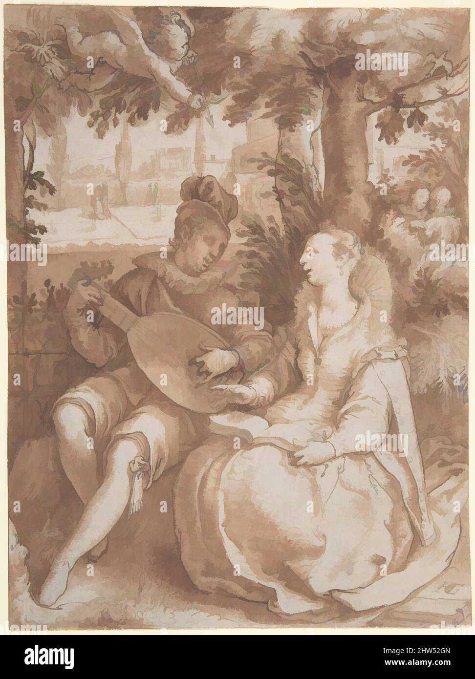 Art Inspired by Spring, Drawing for Engraving of the same subject, ca. 1594, Stift, braune Tinte und rot-braune Wäsche, mit Spuren oxidierter weißer Lichter, insgesamt: 7 5/8 x 5 11/16in. (19,4 x 14,5cm), Zeichnungen, Hendrick Goltzius (Niederlandisch, Mühlbracht 1558–1617 Haarlem, Klassische Werke, die von Artotop mit einem Schuss Moderne modernisiert wurden. Formen, Farbe und Wert, auffällige visuelle Wirkung auf Kunst. Emotionen durch Freiheit von Kunstwerken auf zeitgemäße Weise. Eine zeitlose Botschaft, die eine wild kreative neue Richtung verfolgt. Künstler, die sich dem digitalen Medium zuwenden und die Artotop NFT erschaffen Stockfoto