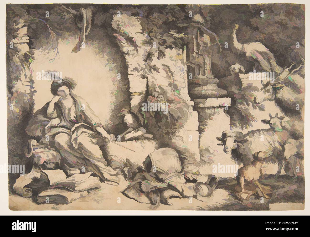 Art Inspired by Circe with the Companions of Ulysses Changed into Animals, 1650–51, Radierung, von Hand hinzugefügte rote Kreide, Blatt: 8 1/4 × 11 7/8 in. (21 × 30,2 cm), Drucke, Giovanni Benedetto Castiglione (Il Grechetto) (Italienisch, Genua 1609–1664 Mantua, Klassische Werke, die von Artotop mit einem Schuss Moderne modernisiert wurden. Formen, Farbe und Wert, auffällige visuelle Wirkung auf Kunst. Emotionen durch Freiheit von Kunstwerken auf zeitgemäße Weise. Eine zeitlose Botschaft, die eine wild kreative neue Richtung verfolgt. Künstler, die sich dem digitalen Medium zuwenden und die Artotop NFT erschaffen Stockfoto