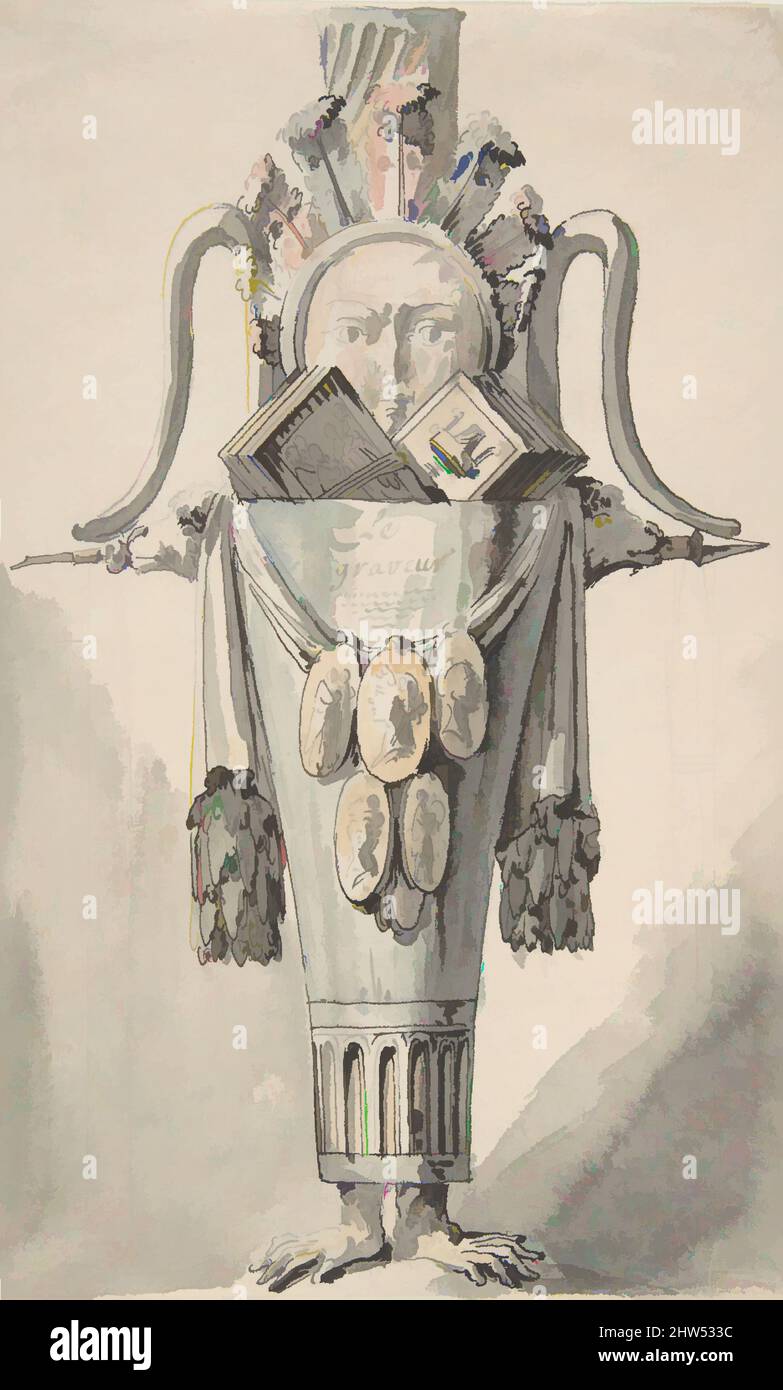 Kunst, inspiriert von der Karikatur eines Kupferstechers (recto); Skizze für eine Karikatur (verso), Stift und schwarze Tinte, Pinsel und Grauwäsche, farbige Waschungen, über schwarzer Kreide (recto); schwarze Kreide (verso), 7 1/2 x 4 5/8 Zoll (19,1 x 11,8 cm), Zeichnungen, Jean Charles Delafosse (französisch, Paris 1734–1789 Paris, Klassische Werke, die von Artotop mit einem Schuss Moderne modernisiert wurden. Formen, Farbe und Wert, auffällige visuelle Wirkung auf Kunst. Emotionen durch Freiheit von Kunstwerken auf zeitgemäße Weise. Eine zeitlose Botschaft, die eine wild kreative neue Richtung verfolgt. Künstler, die sich dem digitalen Medium zuwenden und die Artotop NFT erschaffen Stockfoto