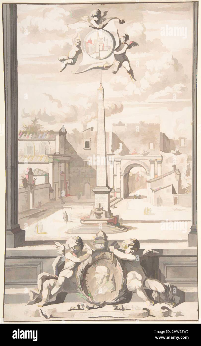 Kunst inspiriert von Einer Rekonstruktion eines Obelisken-Ausgangs am Eingang der Via Flaminia, vor 1704, Stift und schwarze Tinte, Pinsel und braun-graue Wäsche, rote Kreide. Eingeschnitten, 13 x 8 1/16 Zoll (33,0 x 20,5 cm), Zeichnungen, Jan Goeree (Niederländisch, Middelburg 1670–1731 Amsterdam, Klassische Werke, die von Artotop mit einem Schuss Moderne modernisiert wurden. Formen, Farbe und Wert, auffällige visuelle Wirkung auf Kunst. Emotionen durch Freiheit von Kunstwerken auf zeitgemäße Weise. Eine zeitlose Botschaft, die eine wild kreative neue Richtung verfolgt. Künstler, die sich dem digitalen Medium zuwenden und die Artotop NFT erschaffen Stockfoto