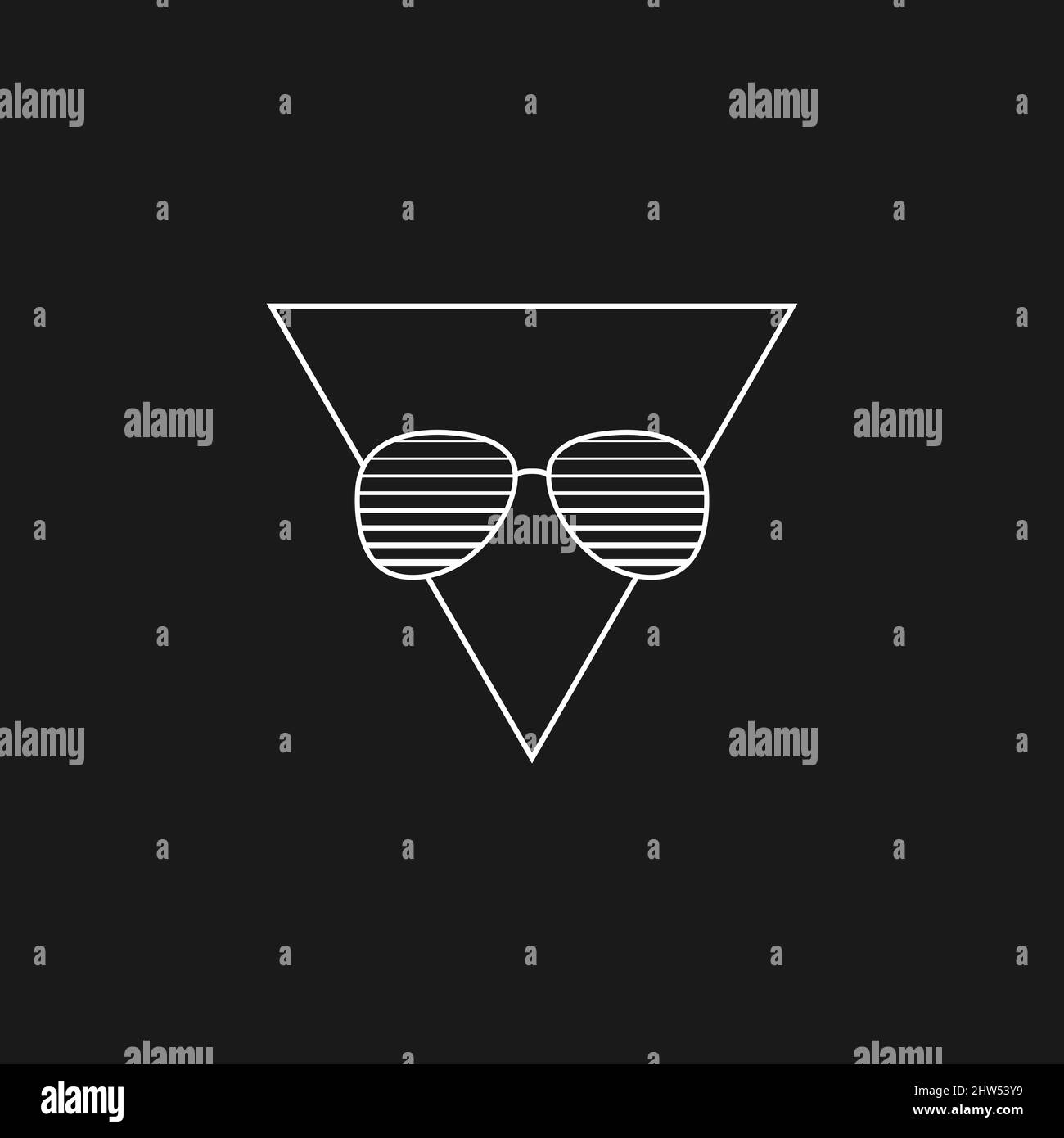 RetroWave Ästhetik, die Zusammensetzung von Dreieck und Sonnenbrille. Synthwave schwarz-weiße Sonnenbrille mit Triangle, 1980s Style. Designelement für Stock Vektor