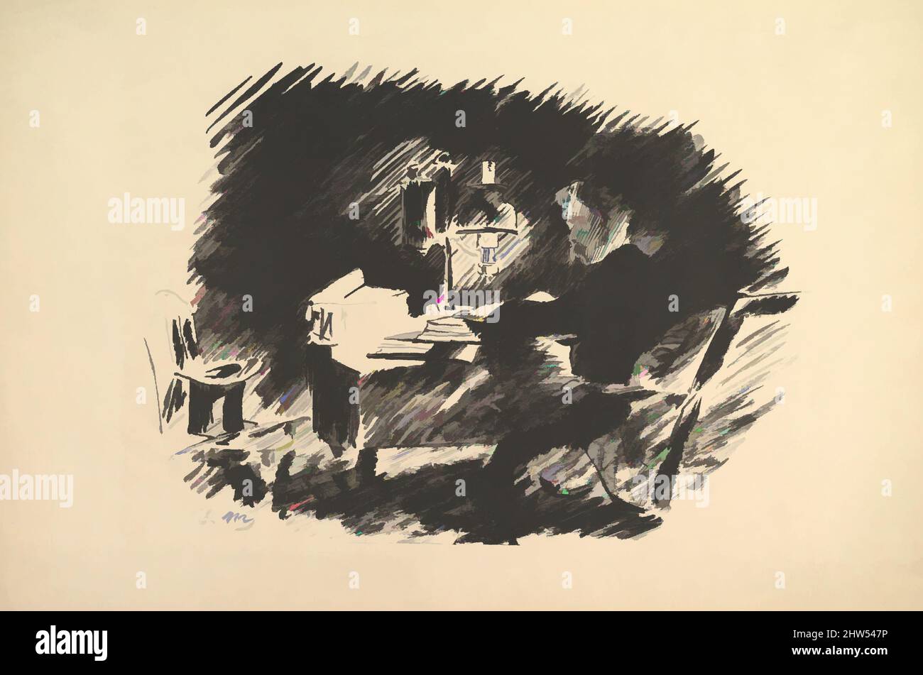 Kunst inspiriert von Once Upon a Midnight Dreary. Illustration to the Raven von Edgar Allan Poe, 1875, Lithograph auf gedeckten Papier, Blatt: 13 3/4 x 21 1/16 Zoll (35 x 53,5 cm), Drucke, Édouard Manet (Französisch, Paris 1832–1883 Paris, Klassische Werke, die von Artotop mit einem Schuss Moderne modernisiert wurden. Formen, Farbe und Wert, auffällige visuelle Wirkung auf Kunst. Emotionen durch Freiheit von Kunstwerken auf zeitgemäße Weise. Eine zeitlose Botschaft, die eine wild kreative neue Richtung verfolgt. Künstler, die sich dem digitalen Medium zuwenden und die Artotop NFT erschaffen Stockfoto
