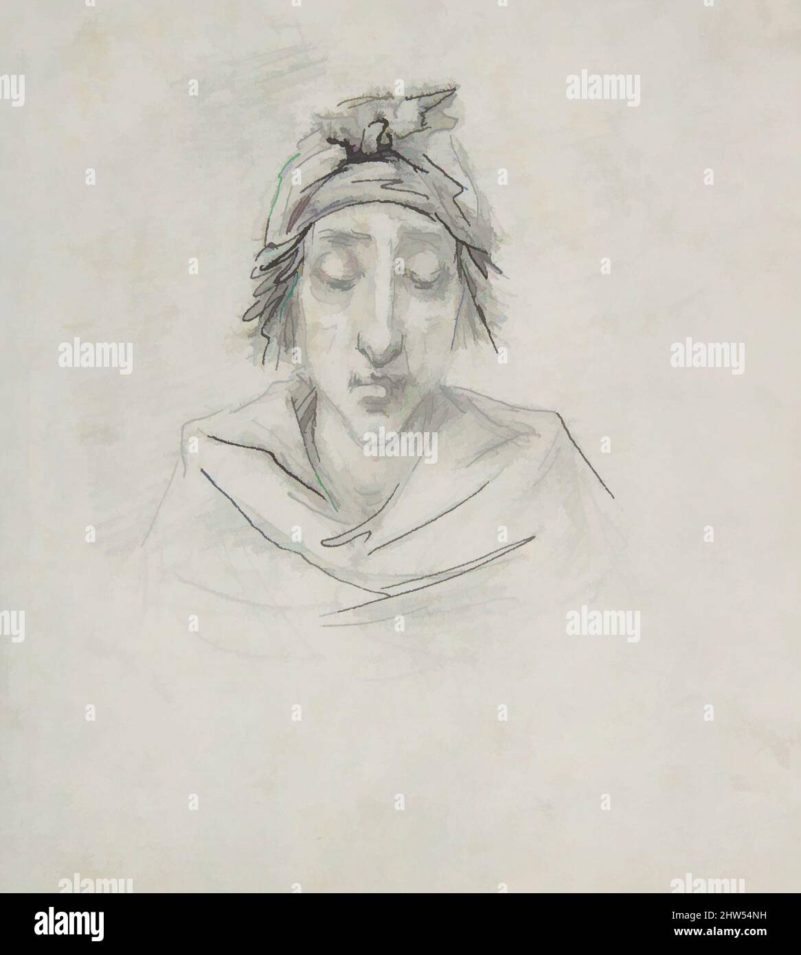 Kunst inspiriert von der Karikatur von Georges-Auguste Couthon (Aristide genannt, 1756-1794), Präsident der Konvention von 1793, auf dem Weg zur Guillotine am 28. Juli 1794 (10 Thermidor, an II), ca. 1794, Stift, schwarze Tinte über schwarzer Kreide, 5 3/16 x 4 1/16 Zoll (13,1 x 10,3 cm), Zeichnungen, Baron, Klassische Werke, die von Artotop mit einem Schuss Moderne modernisiert wurden. Formen, Farbe und Wert, auffällige visuelle Wirkung auf Kunst. Emotionen durch Freiheit von Kunstwerken auf zeitgemäße Weise. Eine zeitlose Botschaft, die eine wild kreative neue Richtung verfolgt. Künstler, die sich dem digitalen Medium zuwenden und die Artotop NFT erschaffen Stockfoto