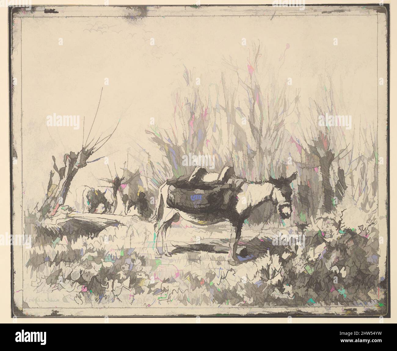 Art Inspired by Donkey, 1862 Neudruck 1921, cliché-verre (Hrsg. 1921), Bild: 6 1/8 × 7 1/2 Zoll (15,6 × 19,1 cm), Drucke, Charles-François Daubigny (Französisch, Paris 1817–1878 Paris, Klassische Werke, die von Artotop mit einem Schuss Moderne modernisiert wurden. Formen, Farbe und Wert, auffällige visuelle Wirkung auf Kunst. Emotionen durch Freiheit von Kunstwerken auf zeitgemäße Weise. Eine zeitlose Botschaft, die eine wild kreative neue Richtung verfolgt. Künstler, die sich dem digitalen Medium zuwenden und die Artotop NFT erschaffen Stockfoto