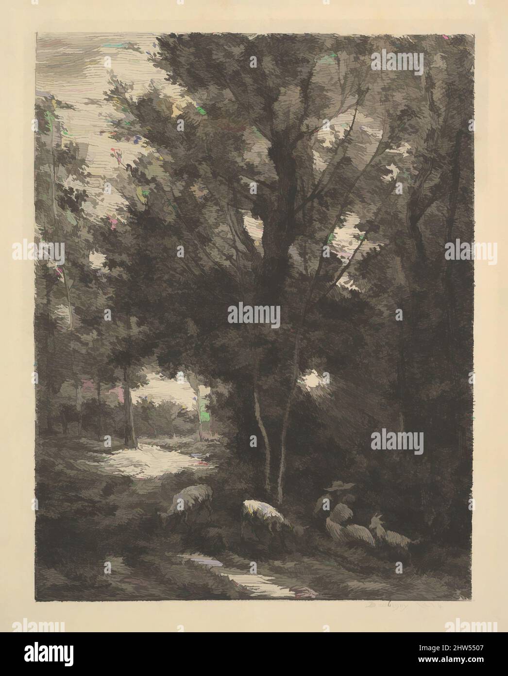 Art Inspired by Shepherd and Shepherdess, 1874, Radierung; erster Zustand, Blatt: 12 7/8 x 9 1/2 Zoll (32,7 x 24,1 cm), Drucke, Charles-François Daubigny (französisch, Paris 1817–1878 Paris, Klassische Werke, die von Artotop mit einem Schuss Moderne modernisiert wurden. Formen, Farbe und Wert, auffällige visuelle Wirkung auf Kunst. Emotionen durch Freiheit von Kunstwerken auf zeitgemäße Weise. Eine zeitlose Botschaft, die eine wild kreative neue Richtung verfolgt. Künstler, die sich dem digitalen Medium zuwenden und die Artotop NFT erschaffen Stockfoto