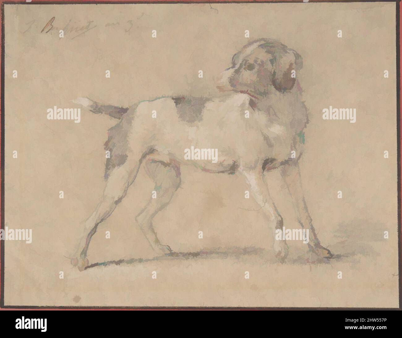 Art Inspired by Black and White Dog, Head turned to the Left, 1794–95, Graphit, mit weißer Kreide verstärkt, orangefarbene Kreide, auf braunem Papier, 4 13/16 x 6 1/4 Zoll (12,3 x 15,9 cm), Zeichnungen, Jean-Baptiste Huet I (französisch, Paris 1745–1811 Paris, Klassische Werke, die von Artotop mit einem Schuss Moderne modernisiert wurden. Formen, Farbe und Wert, auffällige visuelle Wirkung auf Kunst. Emotionen durch Freiheit von Kunstwerken auf zeitgemäße Weise. Eine zeitlose Botschaft, die eine wild kreative neue Richtung verfolgt. Künstler, die sich dem digitalen Medium zuwenden und die Artotop NFT erschaffen Stockfoto