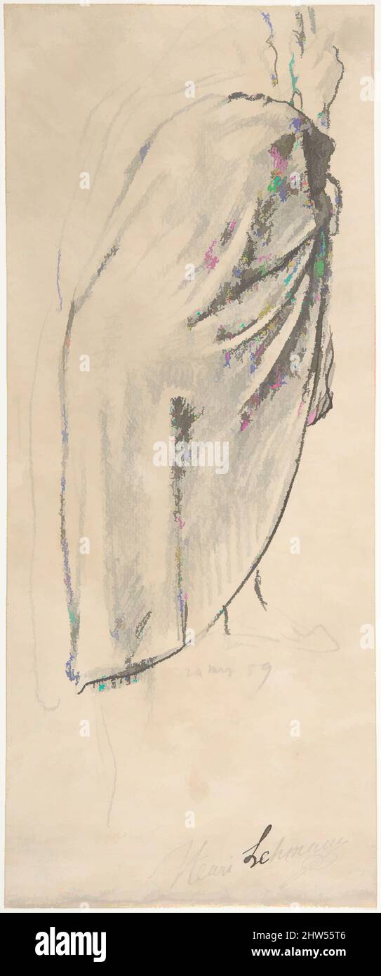 Art Inspired by Back View of a draped Male Figure Holding a Staff, 24. März 1859, Graphite, 11 7/8 x 4 7/8 Zoll (30,2 x 12,4 cm), Zeichnungen, Henri Lehmann (Französisch, Kiel 1814–1882 Paris, Klassische Werke, die von Artotop mit einem Schuss Moderne modernisiert wurden. Formen, Farbe und Wert, auffällige visuelle Wirkung auf Kunst. Emotionen durch Freiheit von Kunstwerken auf zeitgemäße Weise. Eine zeitlose Botschaft, die eine wild kreative neue Richtung verfolgt. Künstler, die sich dem digitalen Medium zuwenden und die Artotop NFT erschaffen Stockfoto