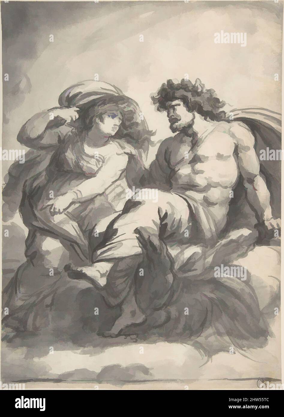 Kunst inspiriert von Jupiter und Ceres, ca. 1777, Pinsel und grau-schwarz waschen über schwarzer Kreide, 10 13/16 x 7 7/8 Zoll (27,5 x 20 cm), Zeichnungen, Antoine François Callet (Französisch, Paris 1741–1823 Paris, Klassische Werke, die von Artotop mit einem Schuss Moderne modernisiert wurden. Formen, Farbe und Wert, auffällige visuelle Wirkung auf Kunst. Emotionen durch Freiheit von Kunstwerken auf zeitgemäße Weise. Eine zeitlose Botschaft, die eine wild kreative neue Richtung verfolgt. Künstler, die sich dem digitalen Medium zuwenden und die Artotop NFT erschaffen Stockfoto