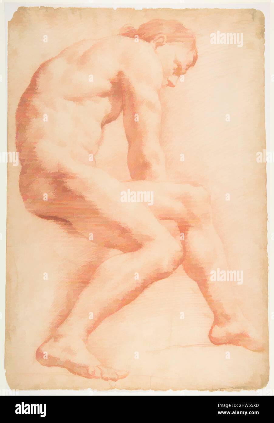 Art Inspired by Life Drawing, Mitte 18.. Jahrhundert, Rote Kreide, 17 5/16 x 11 7/8 Zoll (43,9 x 30,1 cm), Zeichnungen, zugeschrieben Carle (Charles André) Vanloo (Französisch, Nizza 1705–1765 Paris, Klassische Werke, die von Artotop mit einem Schuss Moderne modernisiert wurden. Formen, Farbe und Wert, auffällige visuelle Wirkung auf Kunst. Emotionen durch Freiheit von Kunstwerken auf zeitgemäße Weise. Eine zeitlose Botschaft, die eine wild kreative neue Richtung verfolgt. Künstler, die sich dem digitalen Medium zuwenden und die Artotop NFT erschaffen Stockfoto