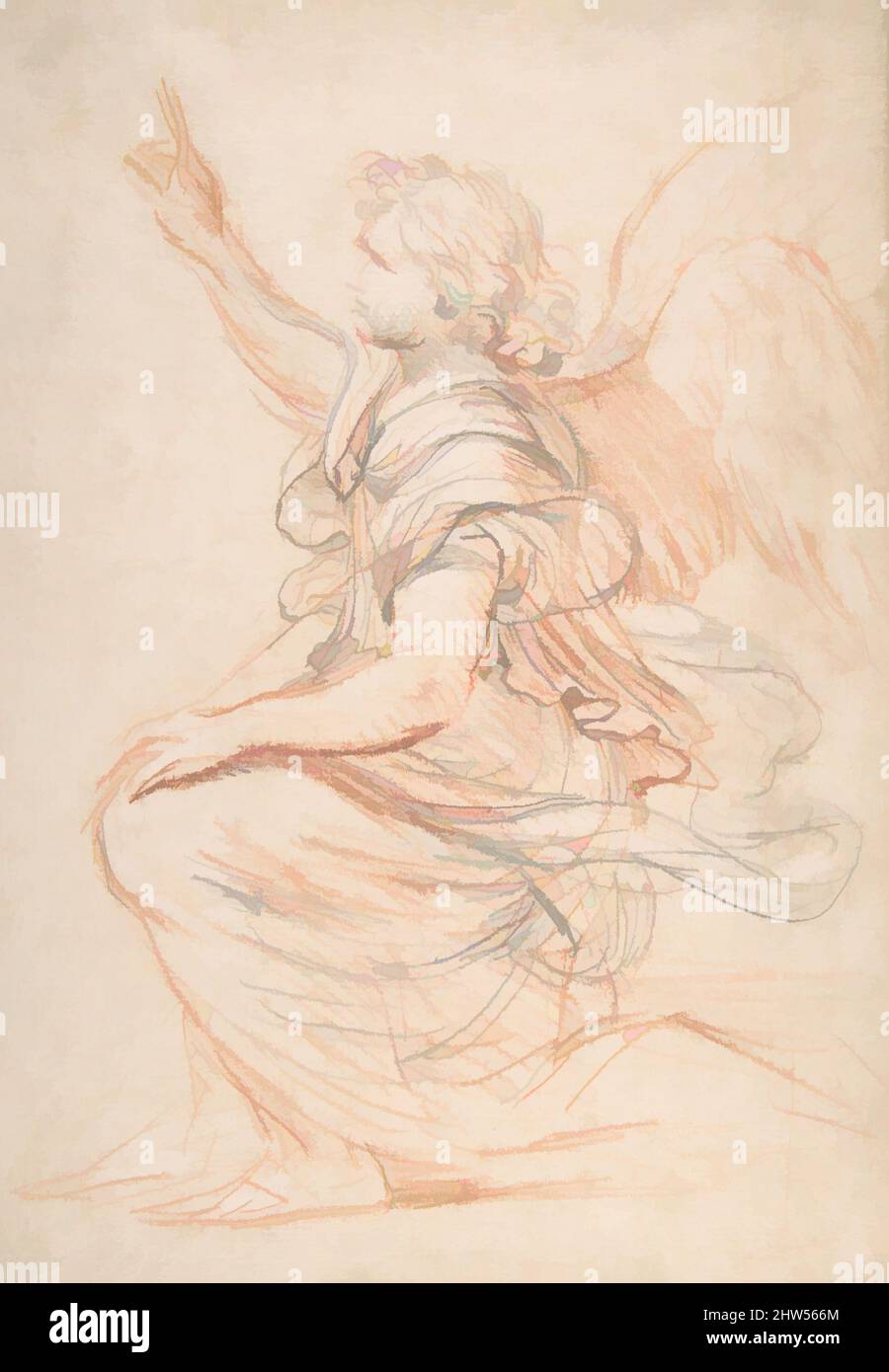 Kunst inspiriert von Studie für den Erzengel Gabriel, 17.. Jahrhundert, Rote Kreide und Graphit, mit weißer Kreide verstärkt, 13 1/4 x 9 1/2 Zoll (33,7 x 24,1 cm), Zeichnungen, Nicolas Mignard (französisch, Troyes 1606–1668 Paris, Klassische Werke, die von Artotop mit einem Schuss Moderne modernisiert wurden. Formen, Farbe und Wert, auffällige visuelle Wirkung auf Kunst. Emotionen durch Freiheit von Kunstwerken auf zeitgemäße Weise. Eine zeitlose Botschaft, die eine wild kreative neue Richtung verfolgt. Künstler, die sich dem digitalen Medium zuwenden und die Artotop NFT erschaffen Stockfoto