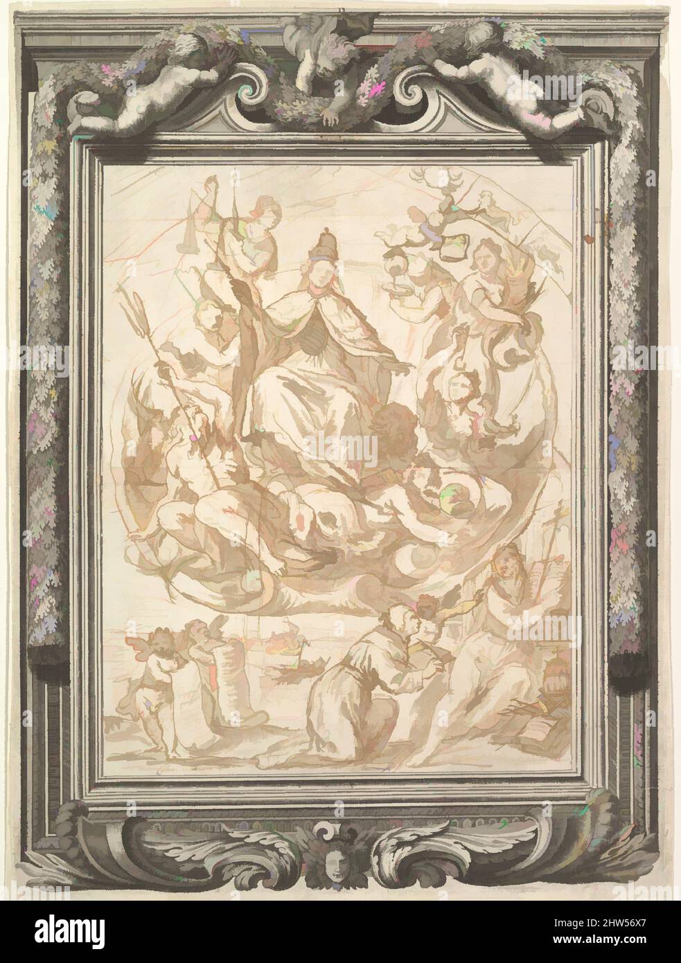 Kunst inspiriert von Allegory of Venetian Power, 1637–1712, Stift und braune Tinte, Pinsel und braune Wäsche, über roter Kreide, 14-9/16 x 11-1/4 Zoll (37,0 x 28,5 cm), ordentliches Design, ganzes Blatt, inklusive und gravierter Rand, 54,5 x 40,0., Zeichnungen, Andrea Celesti zugeschrieben (Italienisch, Venedig 1637–, Klassische Werke, die von Artotop mit einem Schuss Moderne modernisiert wurden. Formen, Farbe und Wert, auffällige visuelle Wirkung auf Kunst. Emotionen durch Freiheit von Kunstwerken auf zeitgemäße Weise. Eine zeitlose Botschaft, die eine wild kreative neue Richtung verfolgt. Künstler, die sich dem digitalen Medium zuwenden und die Artotop NFT erschaffen Stockfoto